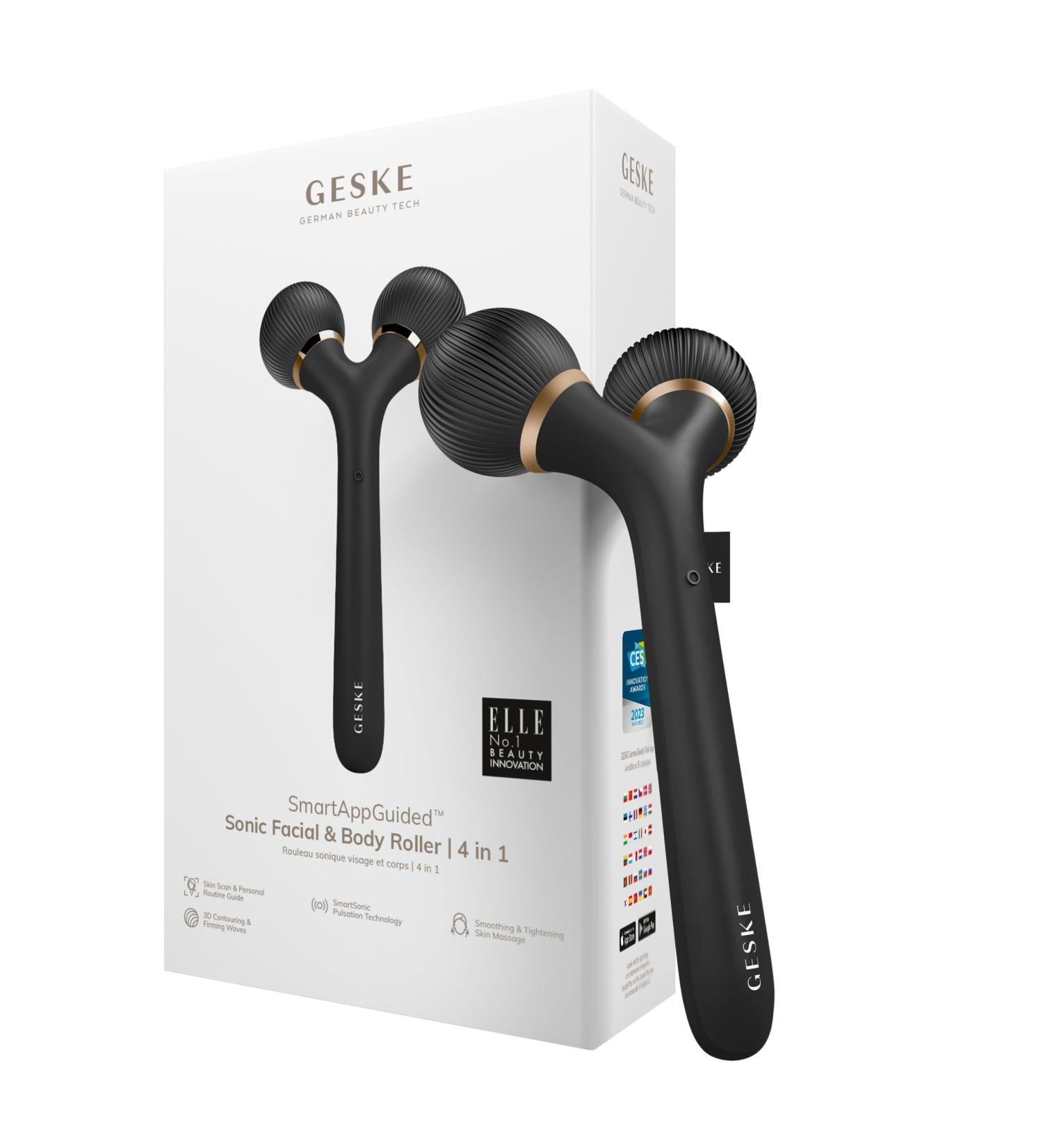 Geske SmartAppGuided Sonic Facial & Body Roller | 4-in-1 Dermaroller Device for Face & Body | Professional Facial Scooter for Radiant Skin - Buy Online on GoSupps.com