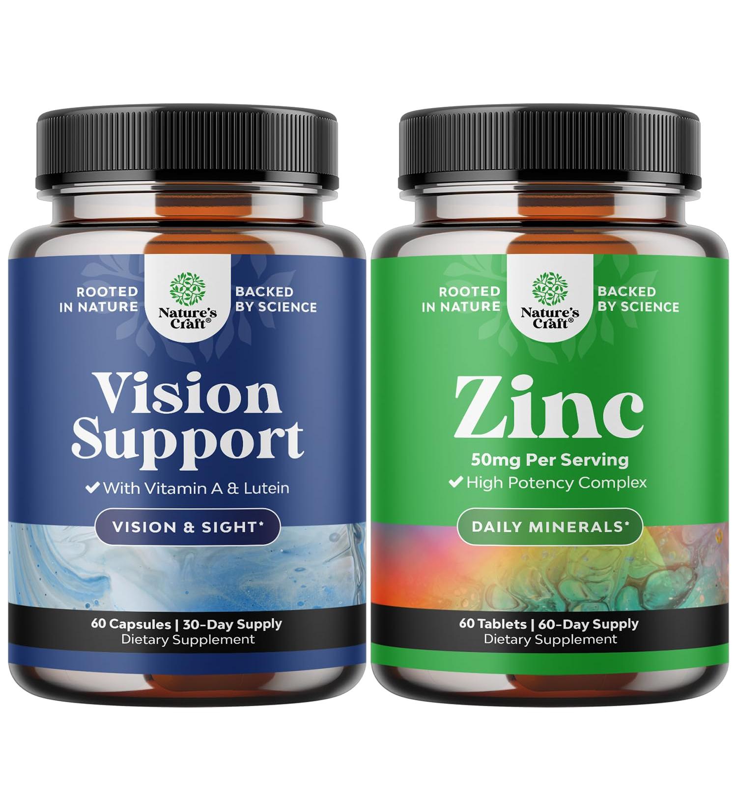 Bundle of Eye Health Supplement for Adults - Lutein 20mg Per Serving for Vision Dry Eyes and Blue Light Protection with Beta Carotene and Zinc 50mg Immune Support to Enhance Hair Skin and Nails - Buy Online on GoSupps.com