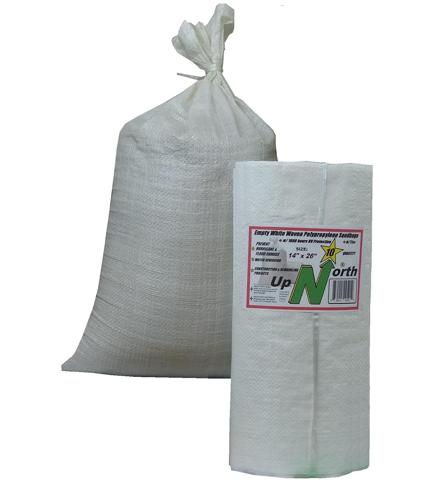 UpNorth Sandbags - 10 Pack Empty Woven Polypropylene Sand Bags with Ties, UV Protection - 14 x 26 White - Buy Online on GoSupps.com