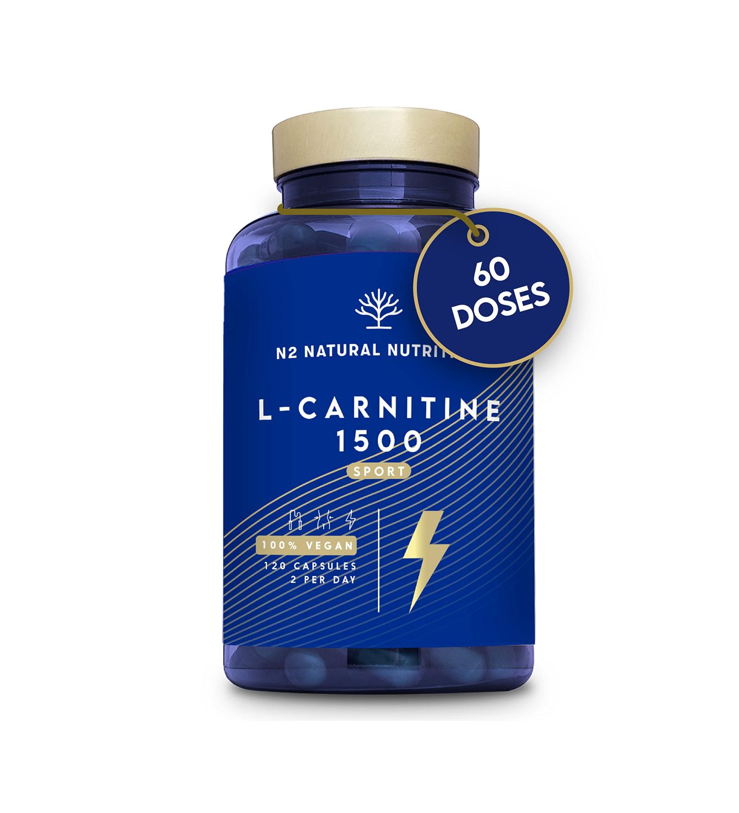 L Carnitine 1500mg Fat Burner Pills - Energy & Weight Loss Supplement | 120 Vegan Capsules - UK Certified - N2 Natural Nutrition - Buy Online on GoSupps.com