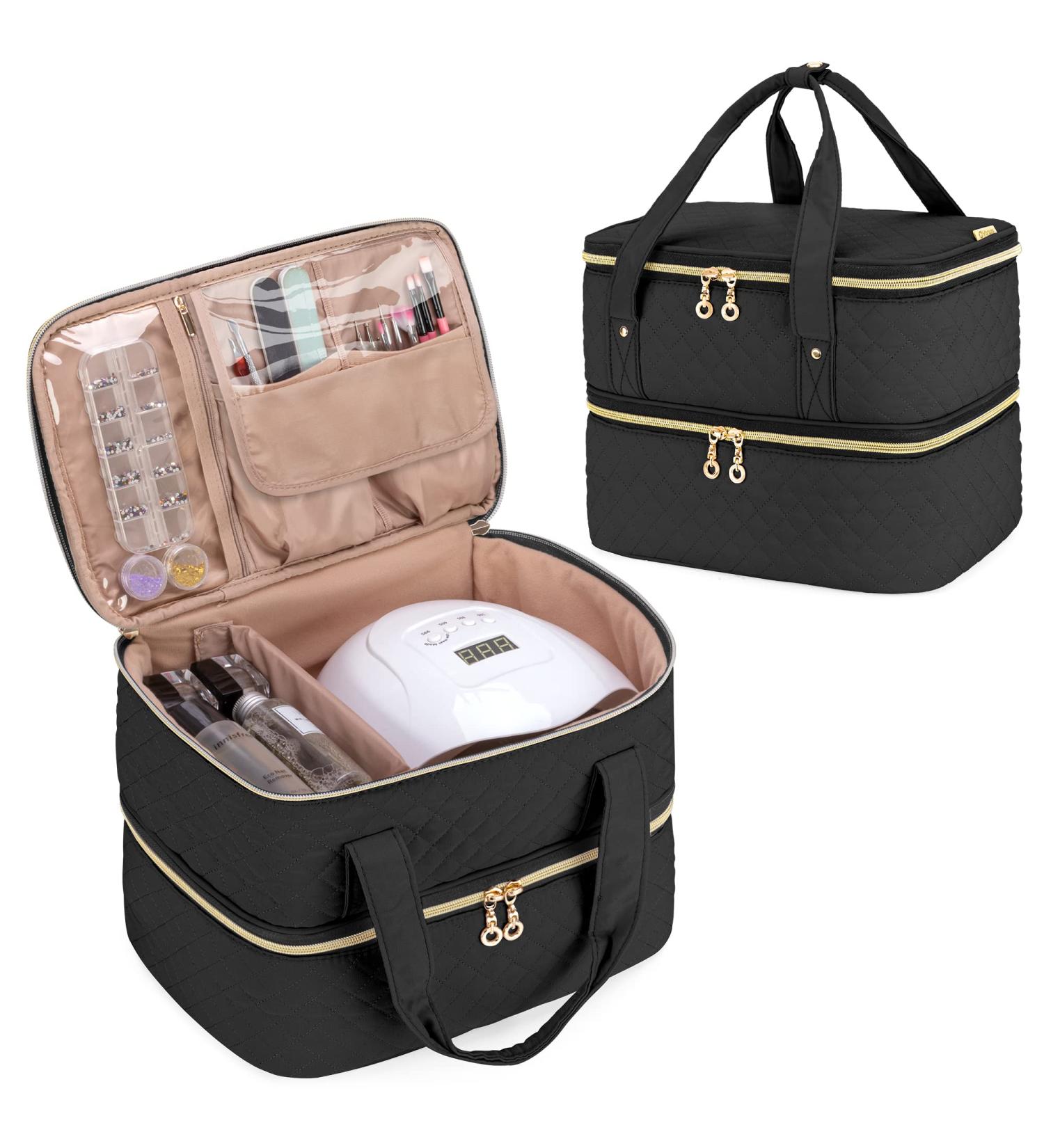 YARWO Nail Polish Organizer Bag - Double Layers Case for 40 Bottles, Adjustable Dividers, Ideal Mothers Day Gift - Black (Bag Only) - Buy Online on GoSupps.com