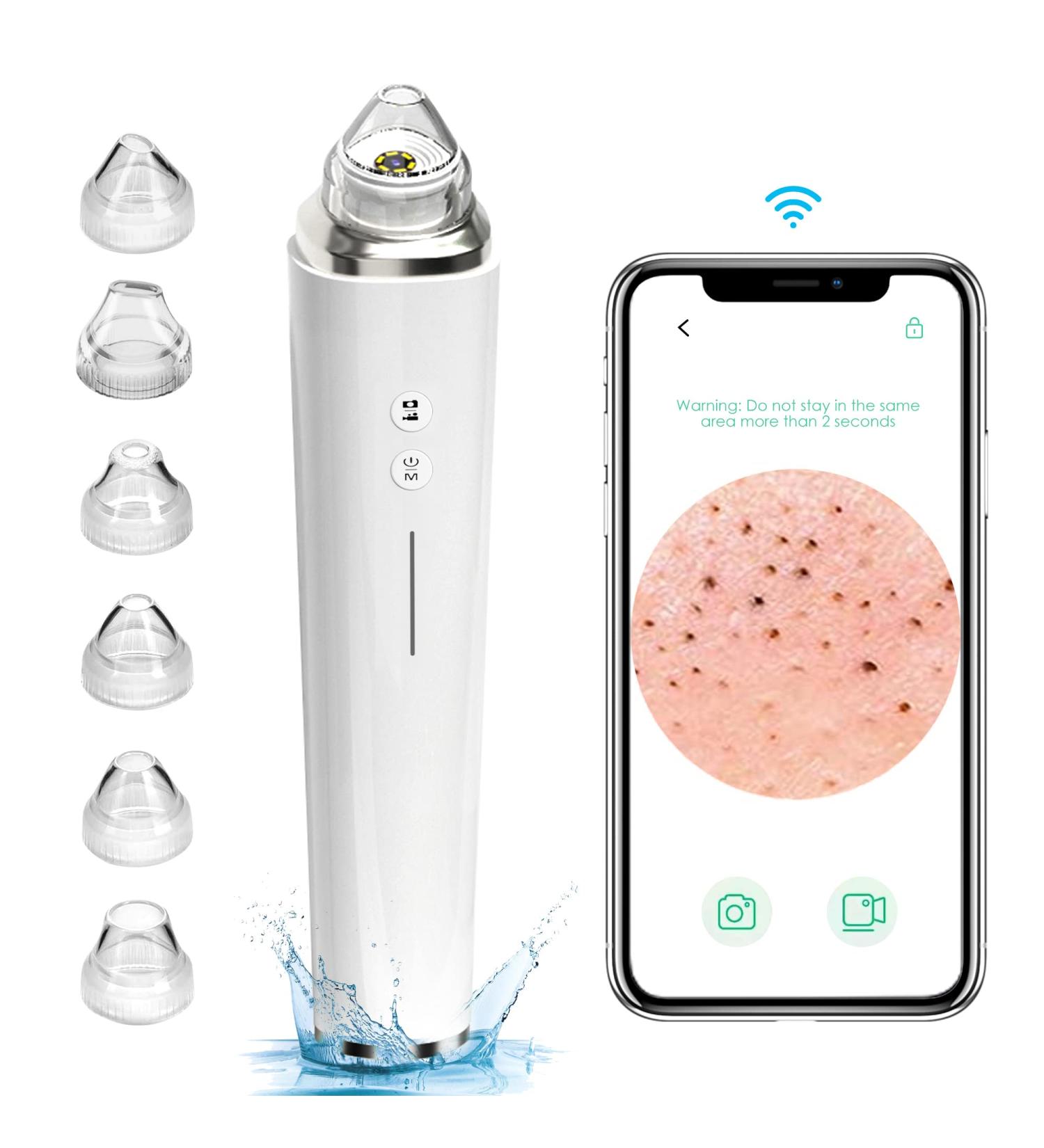 FDA Certified Blackhead Remover Pore Vacuum with WiFi Camera and 6 Suction Heads - Electric Facial Cleanser for Pimple Acne Extraction - White - Buy Online on GoSupps.com