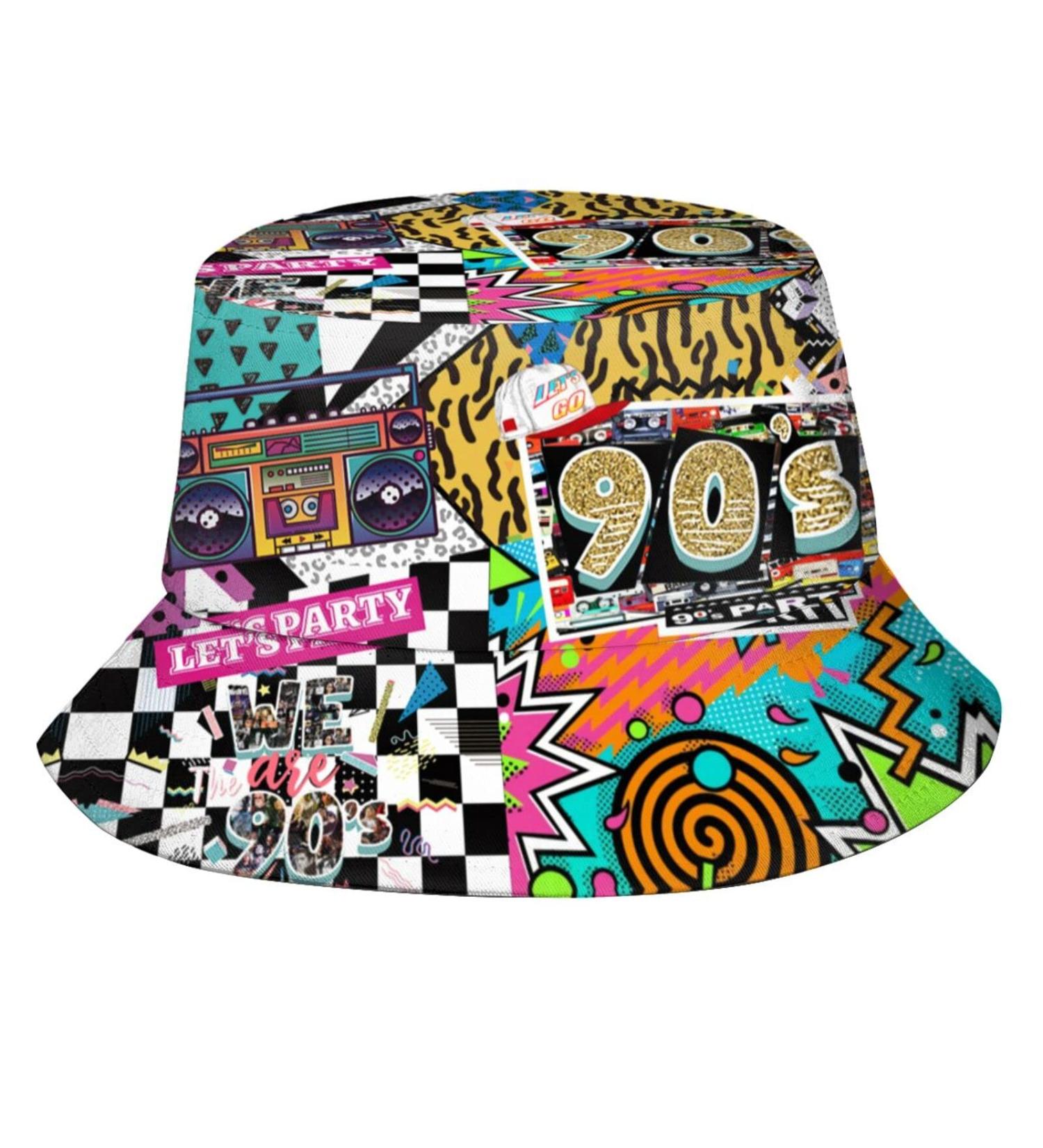 Retro Fashion 80s 90s Black Bucket Hat for Men Women | Funny Summer Beach Fishing Sun Hat | Packable Outdoor Fisherman Hat - Buy Online on GoSupps.com
