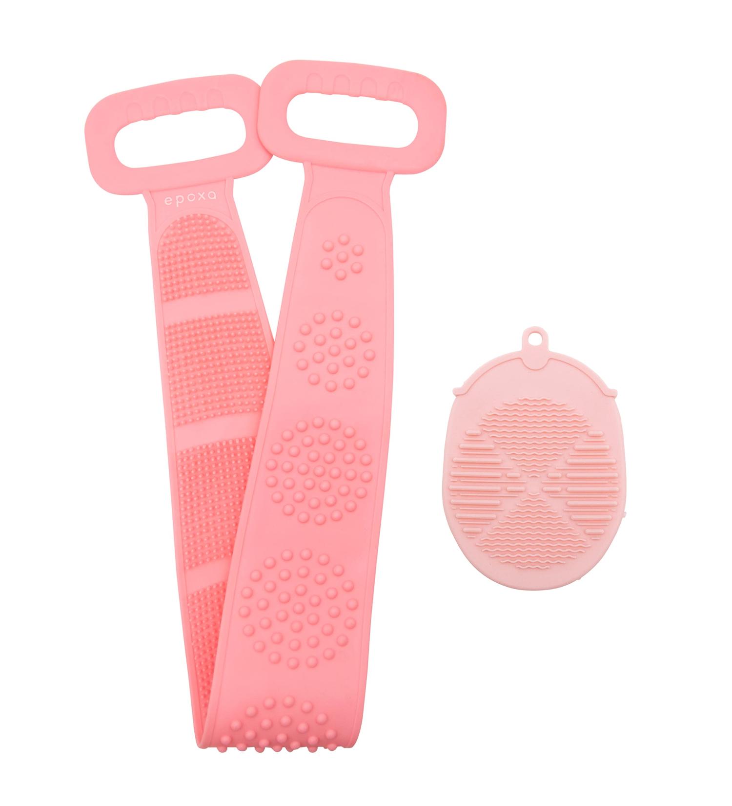 Silicone Body Scrubber & Exfoliating Facial Brush Set - Double Sided Quick Dry Antimicrobial - Perfect for Showering - Pink - Buy Online on GoSupps.com