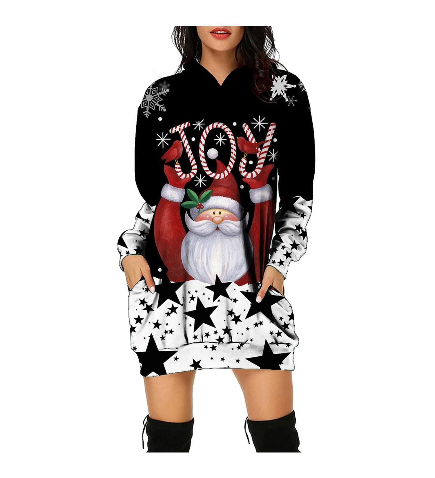 Hanxiulin Women's Christmas Hoodie Dress - Oversized Long-Sleeved Sweatshirt with Print for Autumn Winter - XL - Buy Online on GoSupps.com