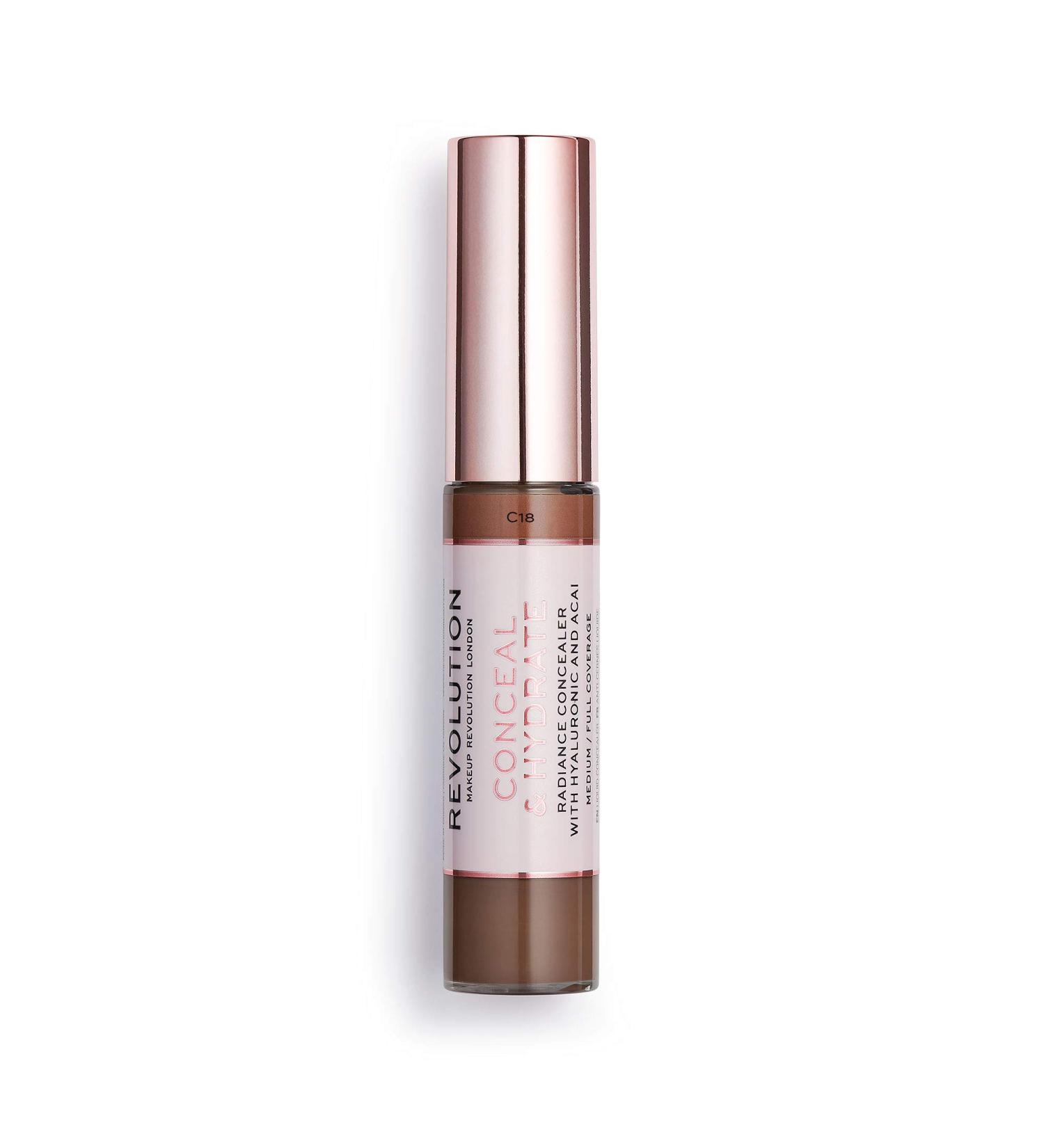 Makeup Revolution Conceal & Hydrate C18 Concealer - Full Coverage Matte Finish for Dark Skin - Vegan & Cruelty-Free - 0.7 Fl Oz - Buy Online on GoSupps.com