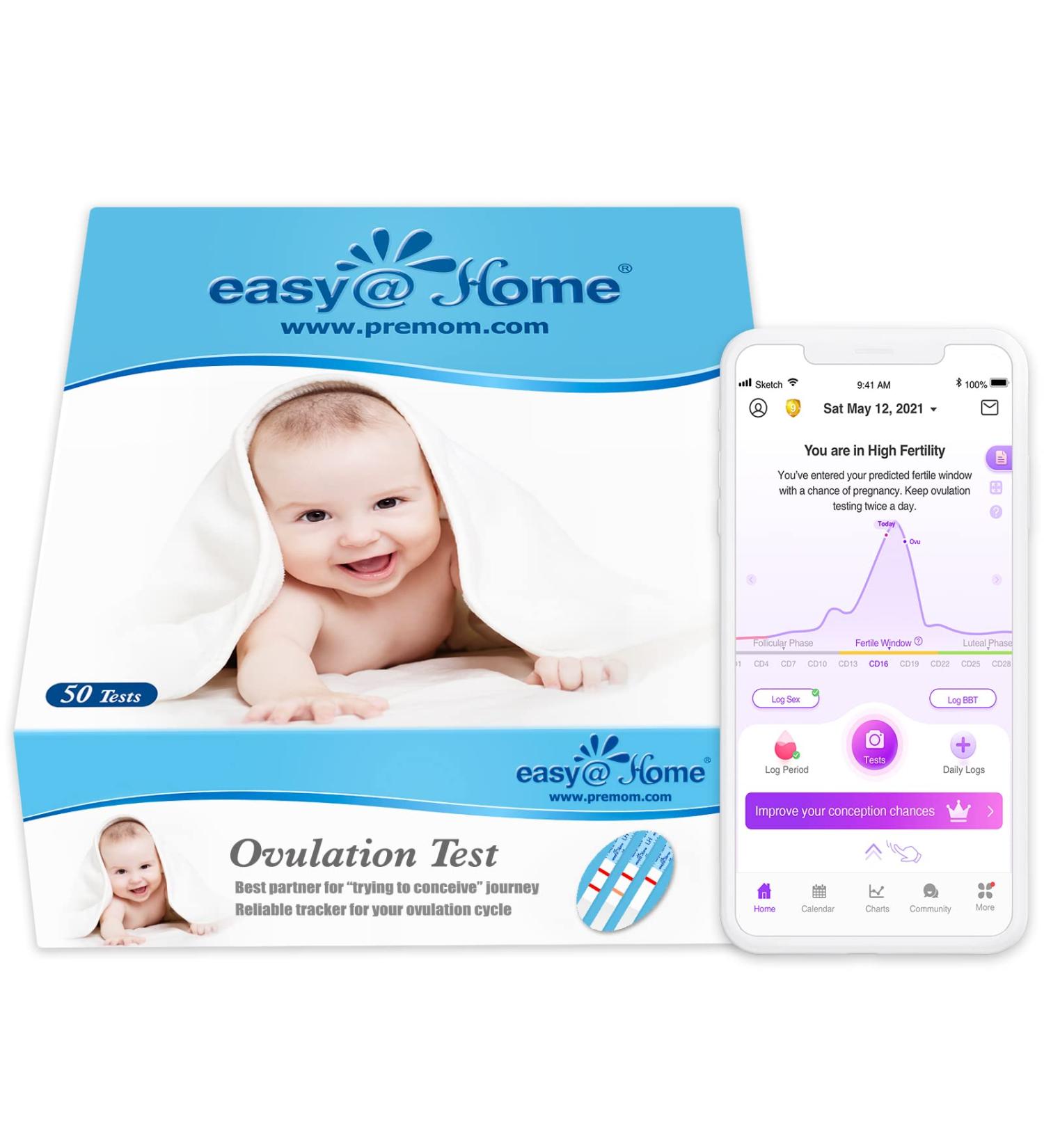 EasyHome Ovulation Test Strips (50-Pack) | FSA Eligible Predictor Kit with Premom App | 50 LH Tests | 50 Count - Buy Online on GoSupps.com