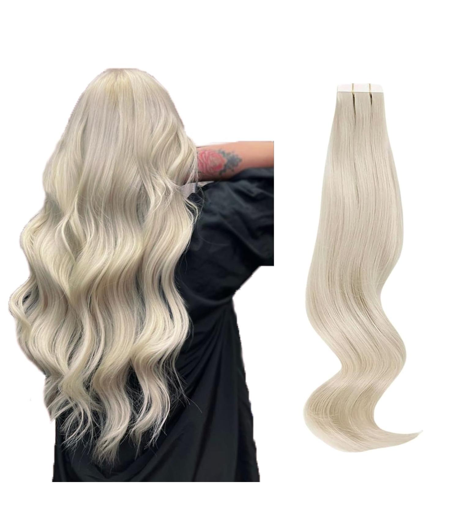 Real Hair Extensions - Ice Blonde Tape In Extensions #1000 | 35cm 20 Pieces 50g | Invisible Glue for Smooth Finish - Buy Online on GoSupps.com
