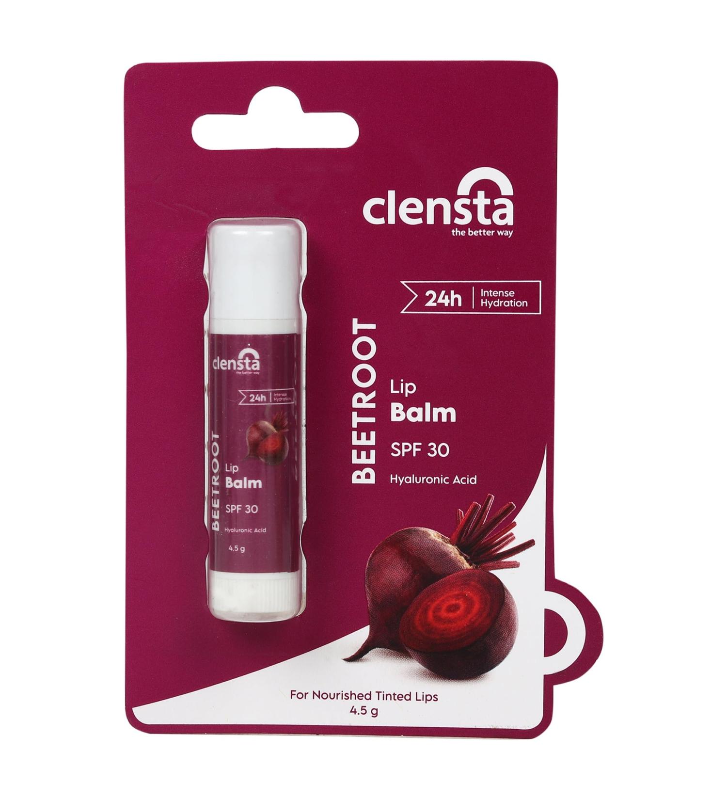 Clensta Beetroot Tinted Lip Balm | SPF 30 with Hyaluronic Acid | 24 Hour Hydration | Nourishing Lip Tint | Moisturizing Lip Balm for Dry & Cracked Lips | 0.16 Oz/4.5g - Buy Online on GoSupps.com