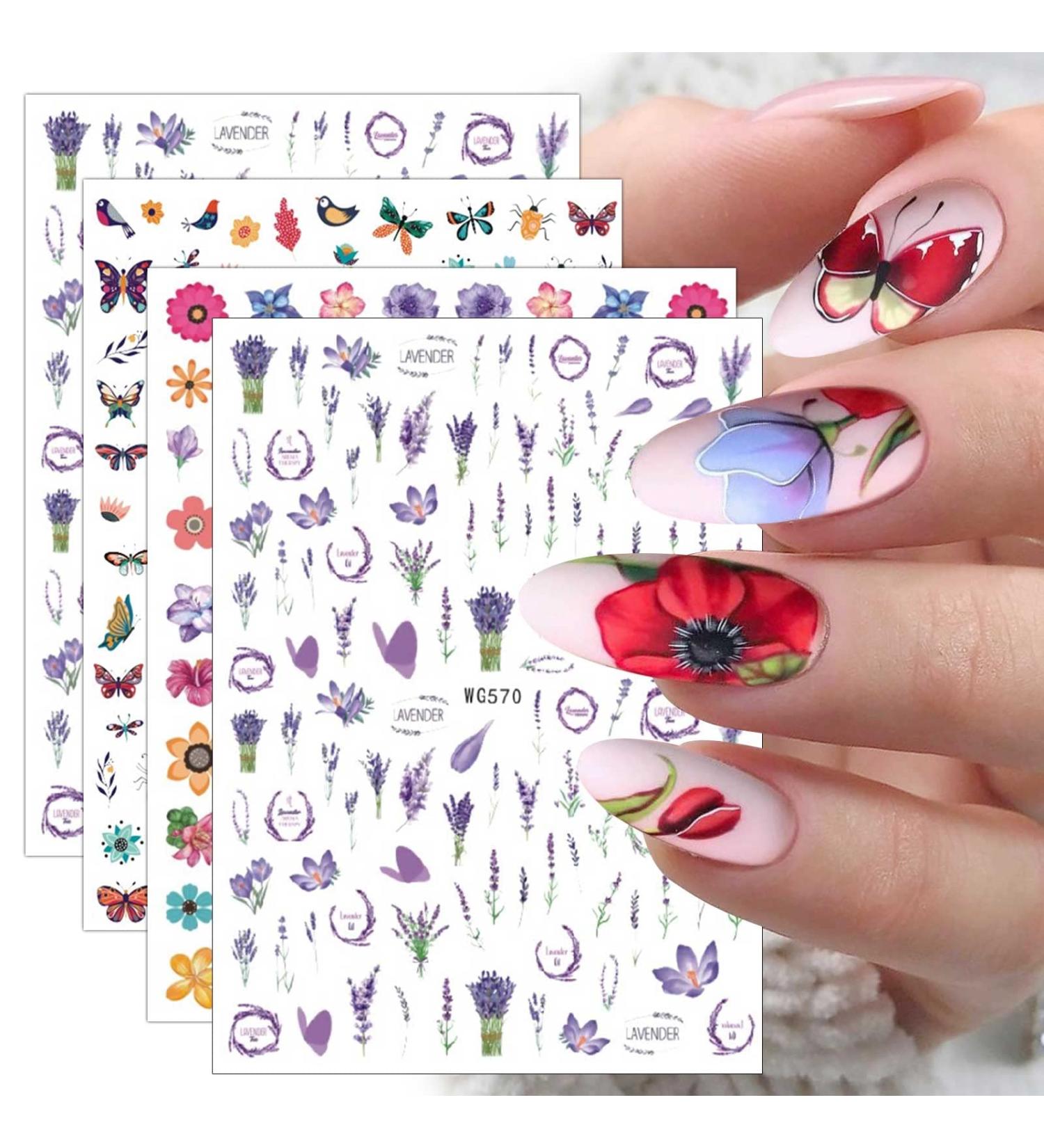 JMEOWIO 10 Sheets Spring Nail Art Stickers Decals Self-Adhesive Summer Blue Butterfly Nail Supplies Nail Art Design Decoration Accessories Flower D - Buy Online on GoSupps.com