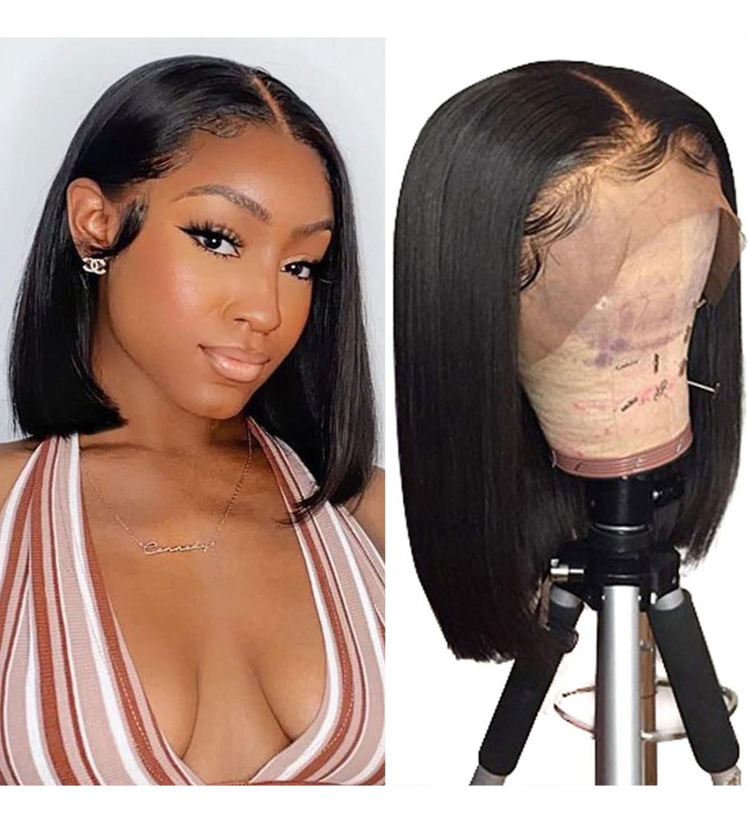 Niviorvan 14 Inch Human Hair Bob Wig - 180% Density, 13x4 HD Lace Front, Pre-Plucked for Black Women - Buy Online on GoSupps.com