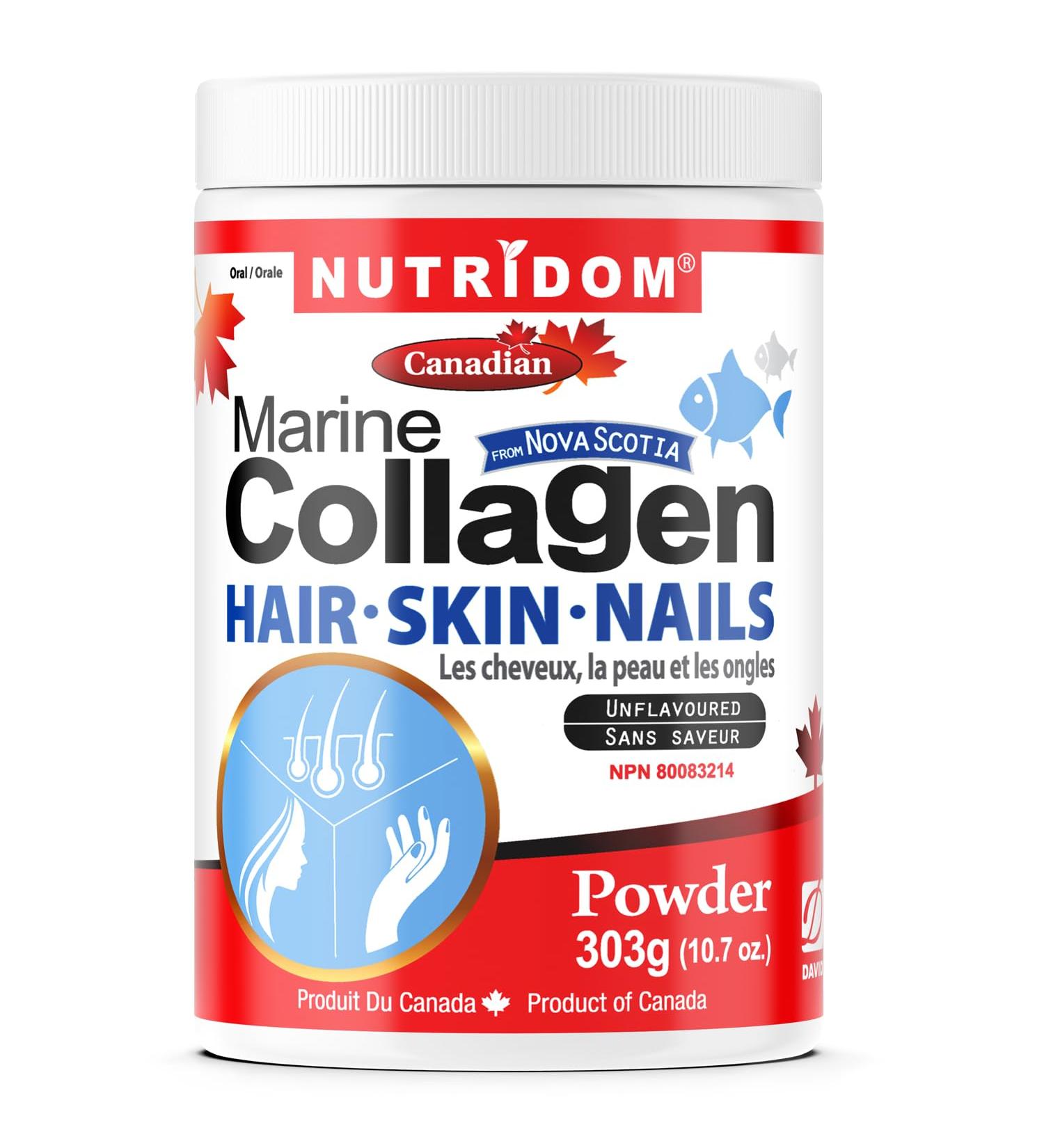 Nutridom Hydrolyzed Marine Collagen Peptides Powder Wild-Caught from Nova-Scotia Supports Hair Skin & Nails Non-GMO Free of Gluten Soy & Dairy (303 g) - Buy Online on GoSupps.com