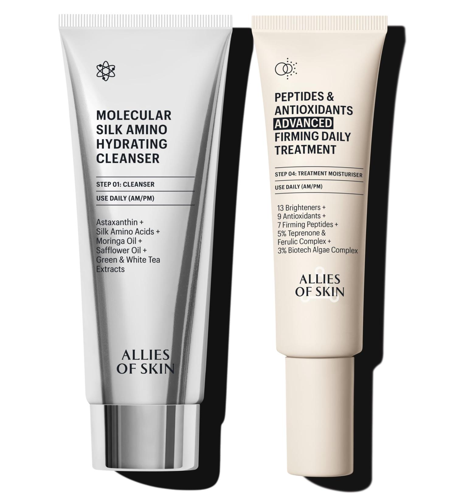 Allies of Skin Hydrating Cleanser & Advanced Peptides Daily Moisturizer | Nourishing Duo to Firm and Moisturize Skin for Healthy Glowing Skin (2.4 oz/ 1.6 oz) - Buy Online on GoSupps.com