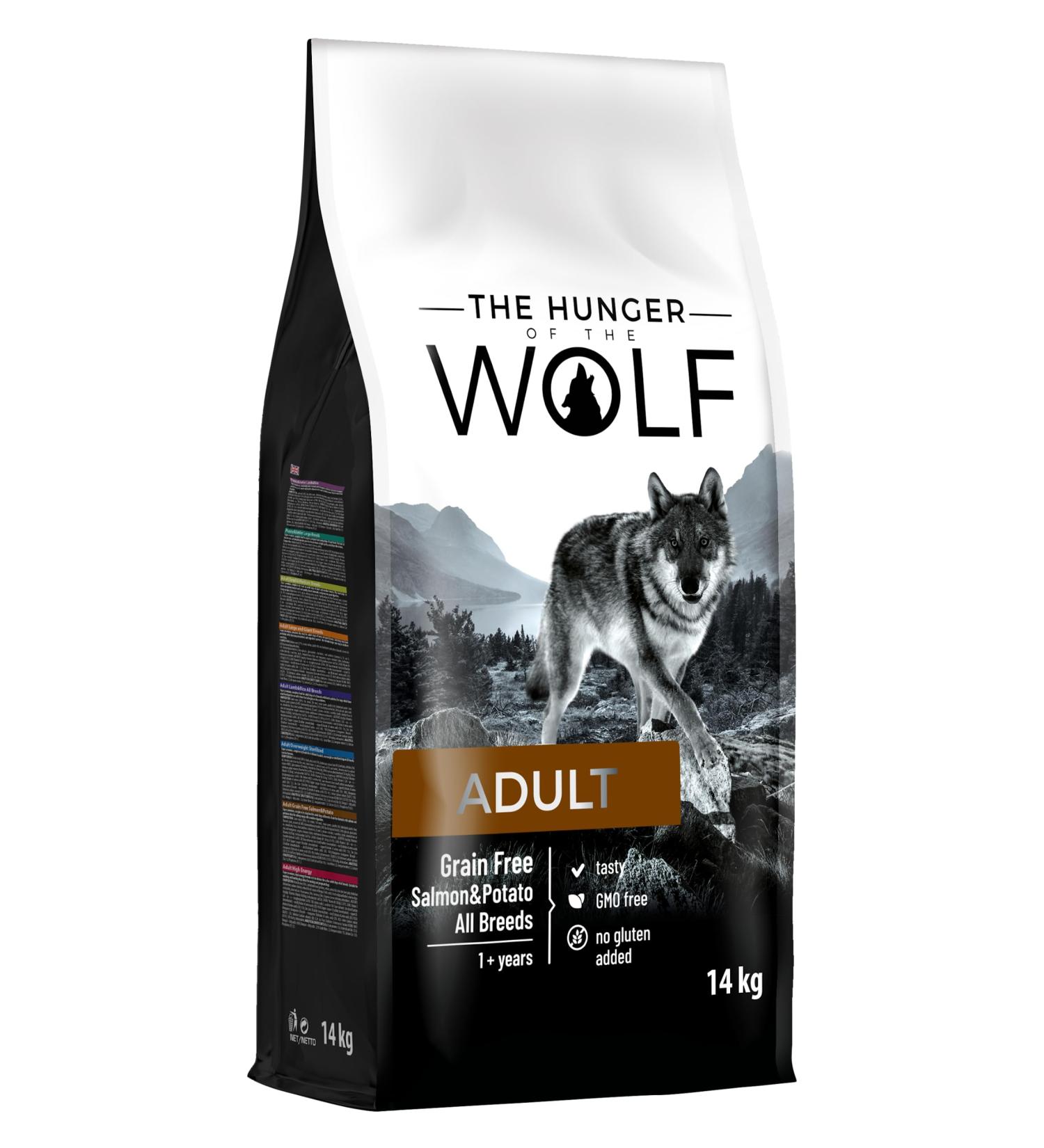 The Hunger of the Wolf Grain-Free Adult Dog Food - Salmon & Potatoes for All Breeds - 14 kg | Ideal for Dogs with Allergies - Buy Online on GoSupps.com