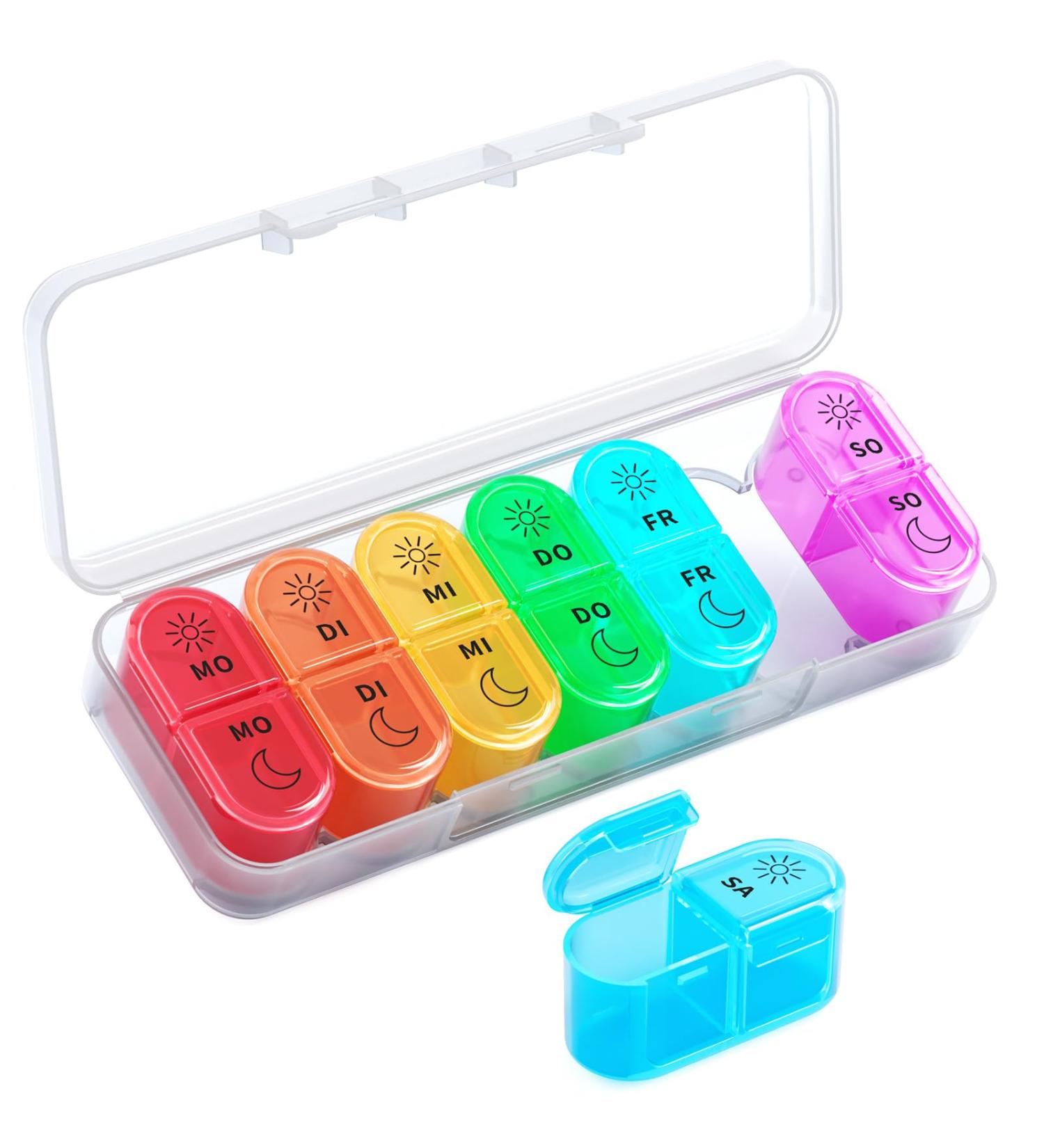 Portable 7-Day Pill Organizer Box | Weekly Medication Storage for Travel | 14-Day Tablet Dispenser for Women - Buy Online on GoSupps.com