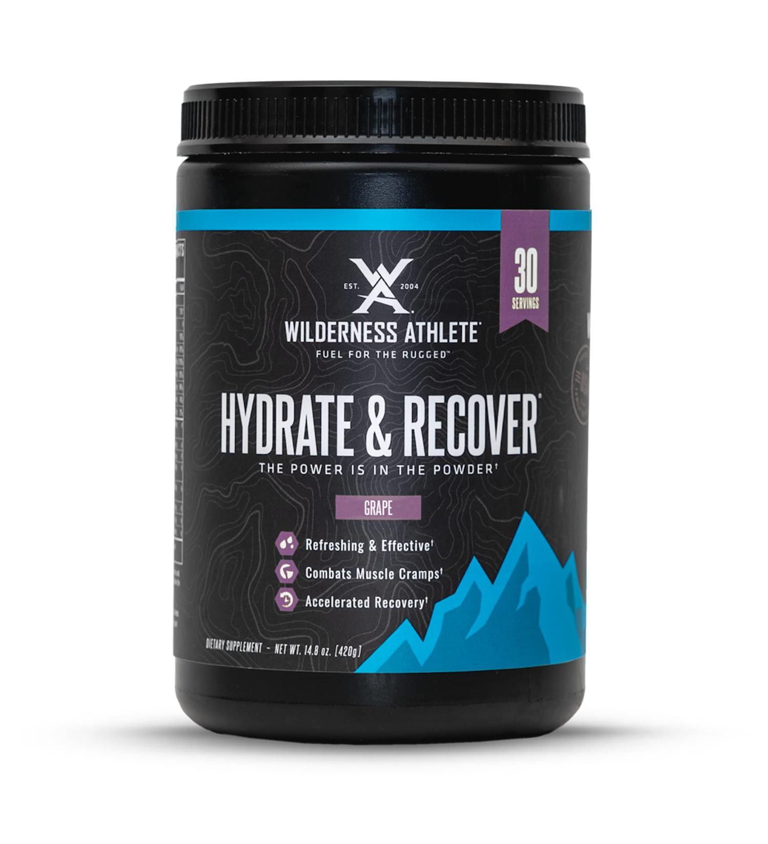 Wilderness Athlete Hydrate & Recover - Electrolyte Drink Mix with BCAAs and 1000mg Vitamin C - Grape Flavored Hydration Powder - 30 Servings - Buy Online on GoSupps.com
