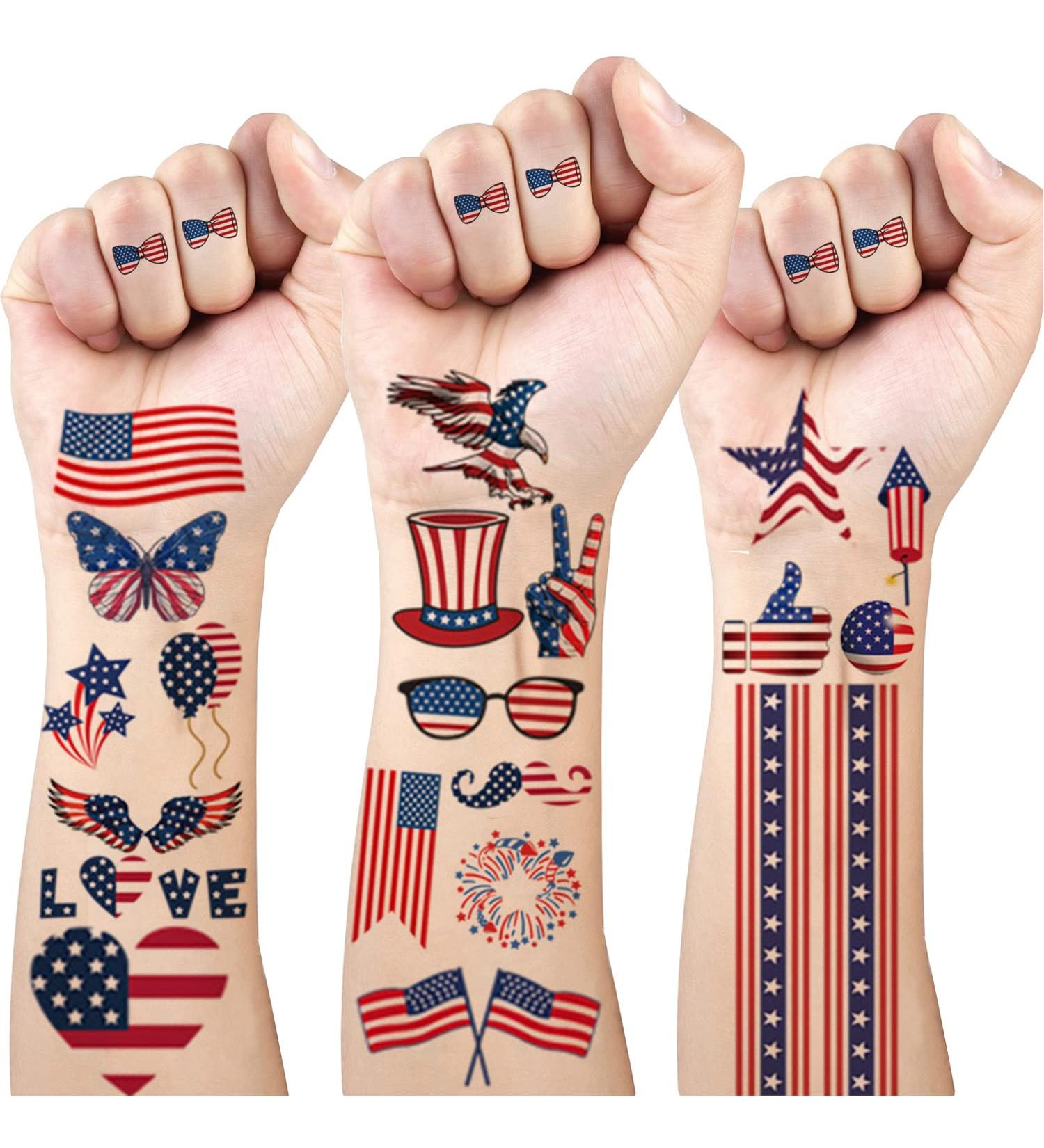 July 4th American Flag Temporary Tattoo Stickers - 10 Sheets, 100+ Designs for Women, Kids, Party Parade Supplies - Buy Online on GoSupps.com