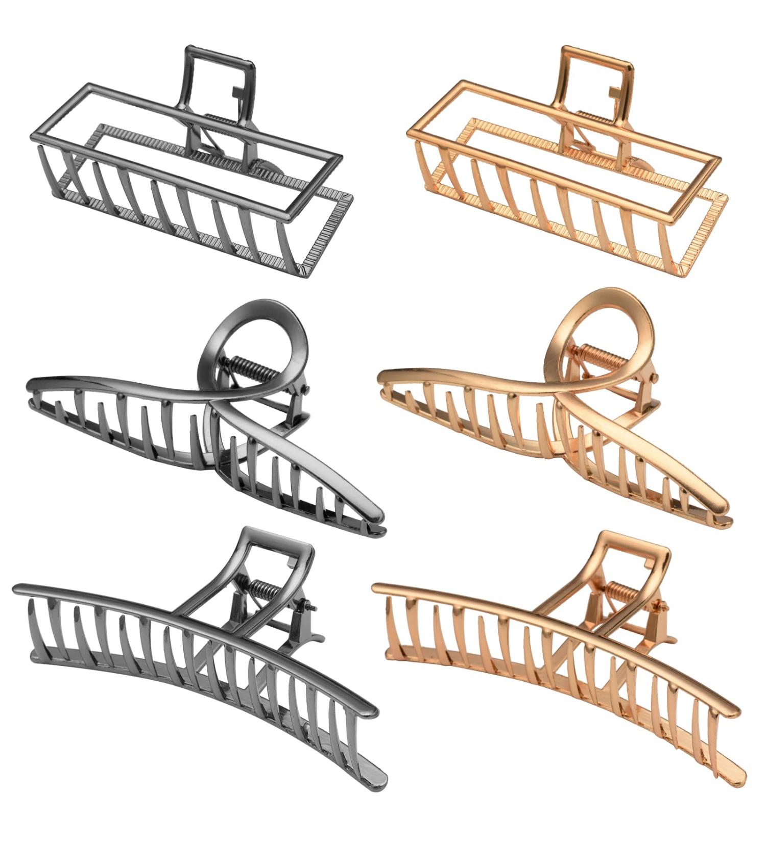 6 Pack Large Metal Hair Claw Clips - Non-slip Gold & Silver Fashion Accessories for Women - Buy Online on GoSupps.com