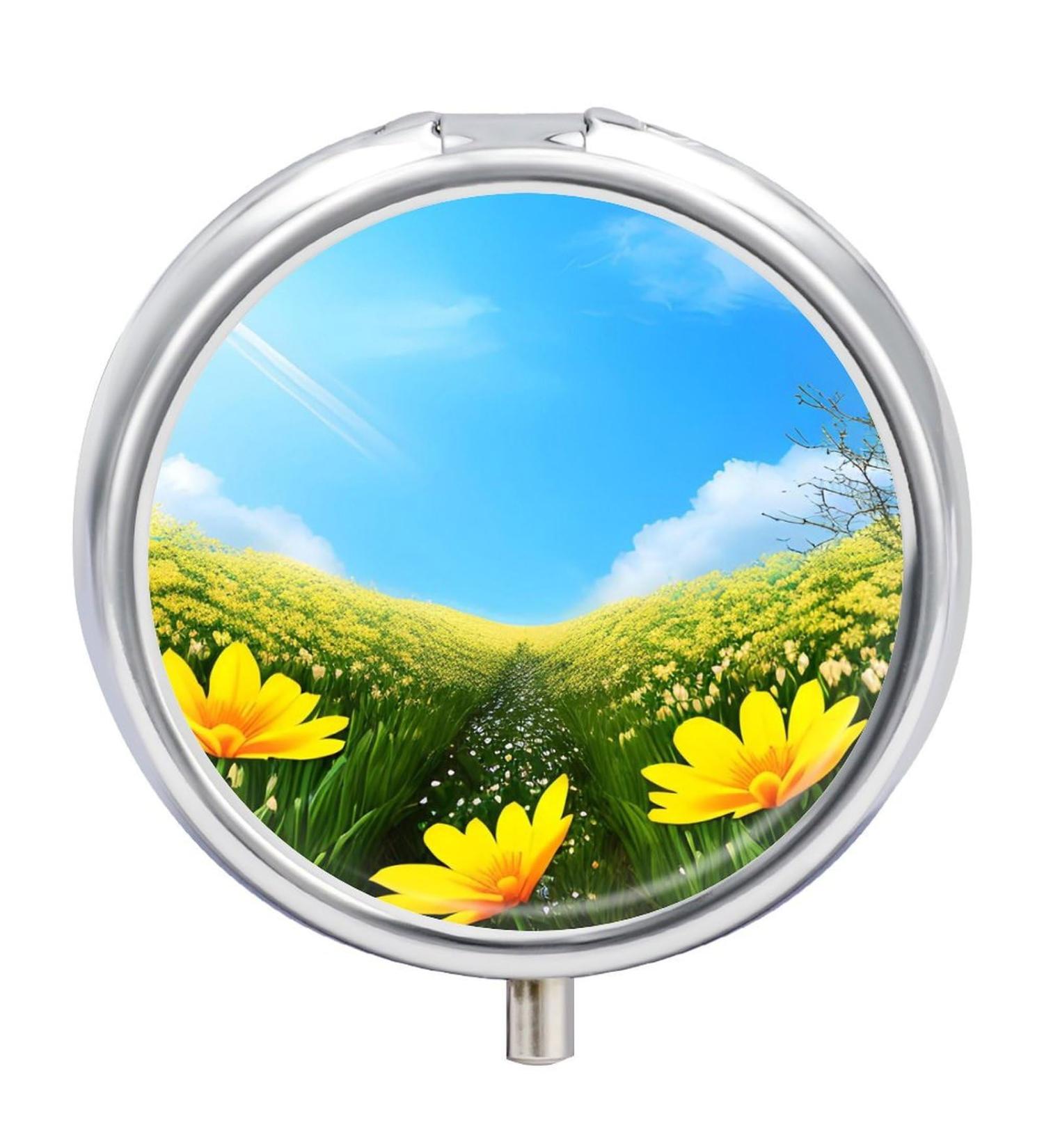 Shop Portable 3 Compartment Travel Pill Box - Spring Flower Design - Small Pill Organizer for Purse & Pocket - Buy Online on GoSupps.com