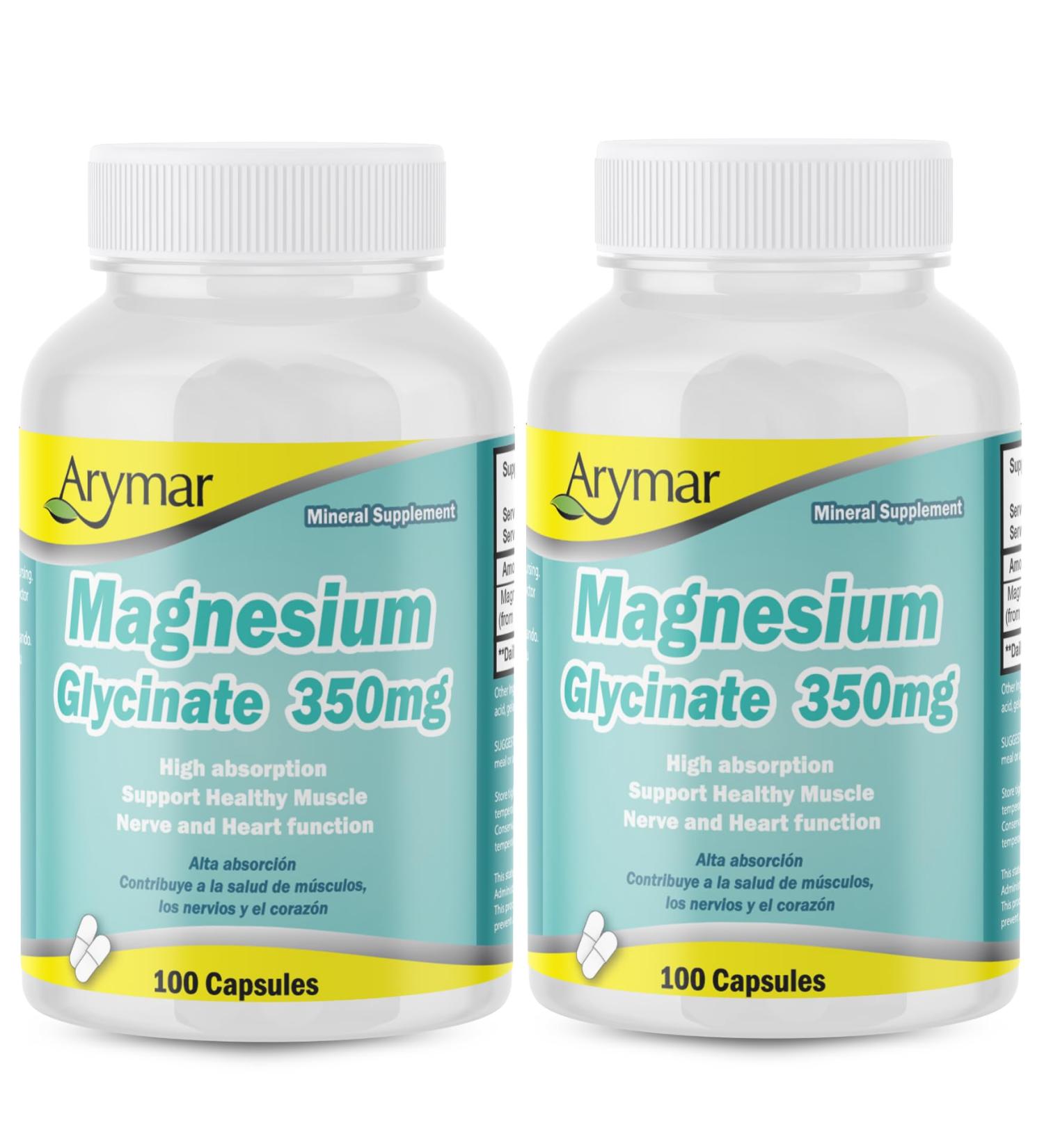 Arymar Magnesium Glycinate 350mg 100 Capsules (2 Pack) - Buy Online on GoSupps.com