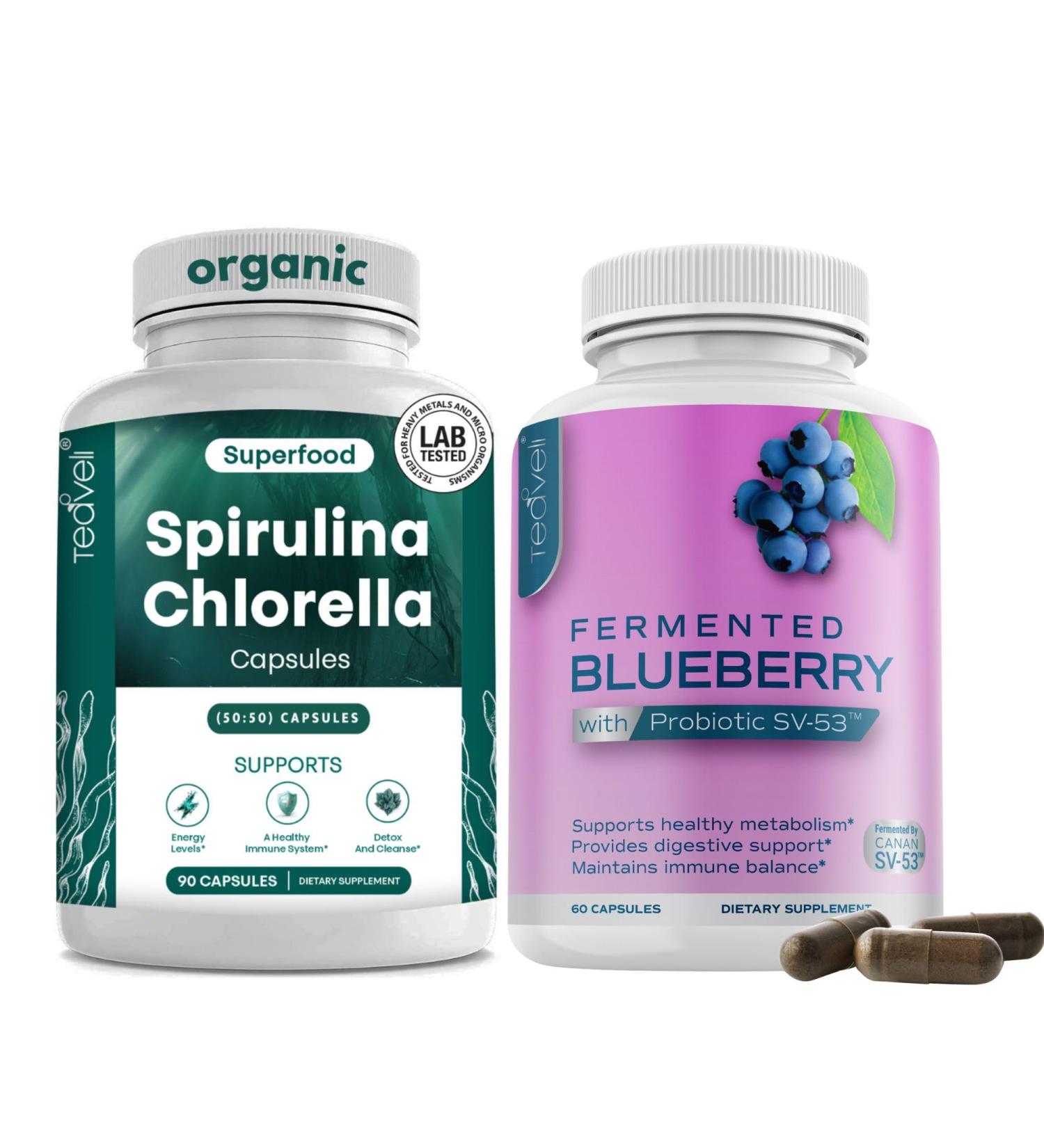 Teaveli Spirulina Chlorella and Blueberry Capsules - Buy Online on GoSupps.com
