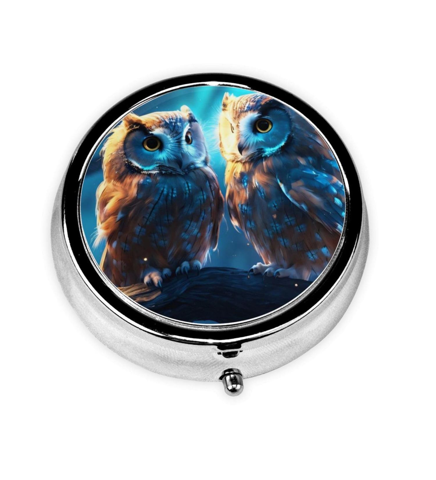 Shop Colorful Owls Portable Metal Pill Box | Round Mini 3-Compartment Design | Ideal for Travel & Small Pills - Buy Online on GoSupps.com