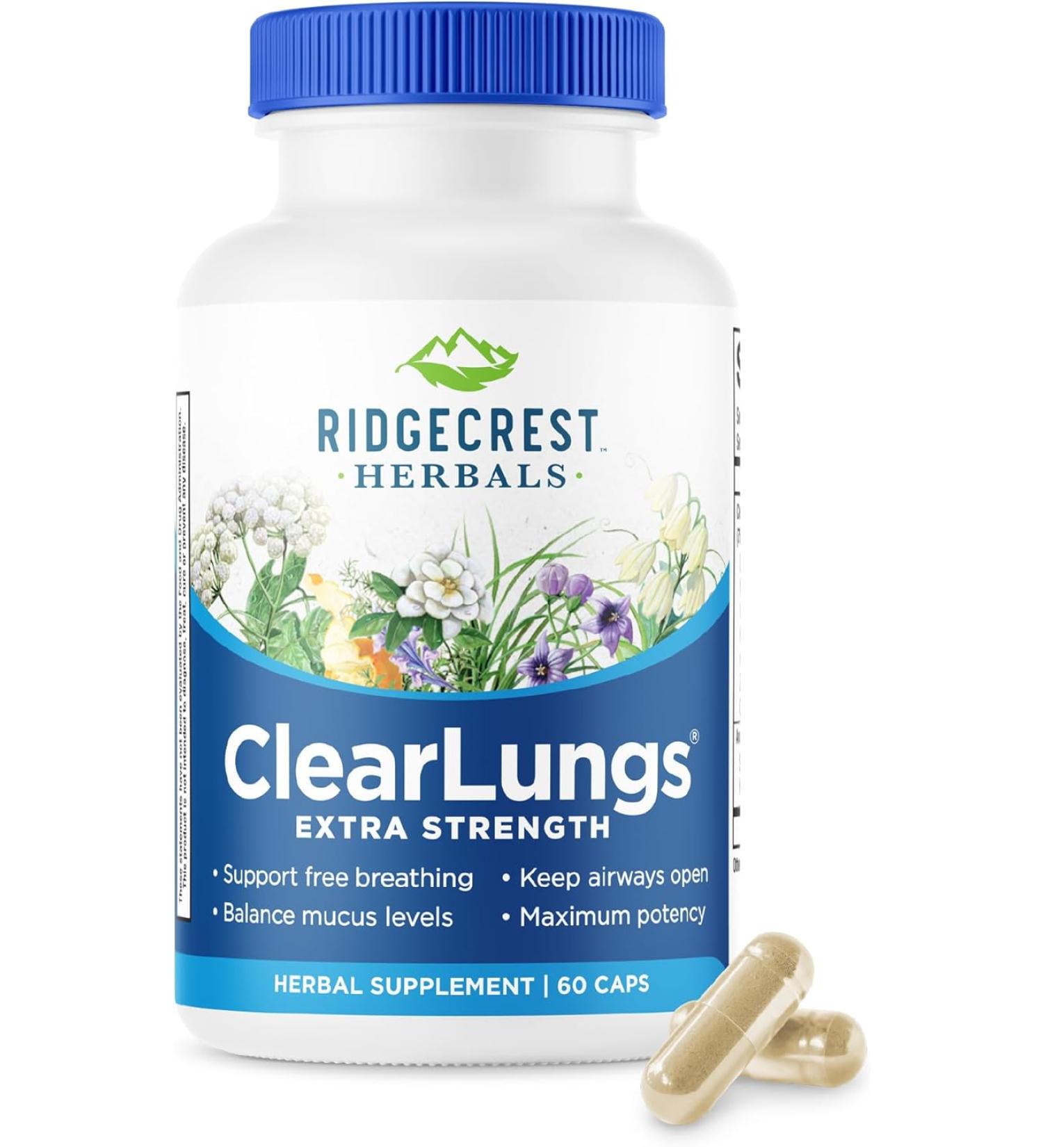 RidgeCrest Herbals ClearLungs Extra Strength - 60 Capsules - Buy Online on GoSupps.com
