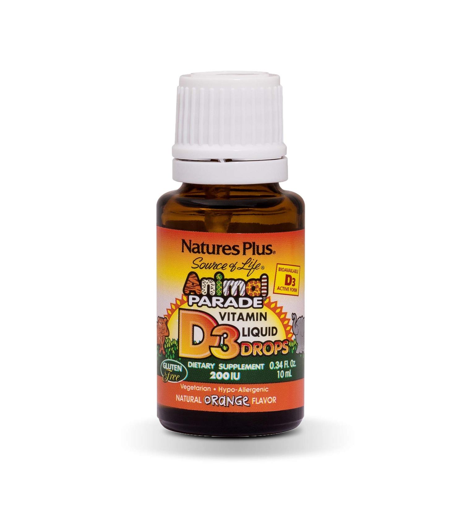 Natureâ€™s Plus Source of Life Animal Parade Vitamin D3 Liquid Drops - Natural Orange Flavor - 200 IU (10 ml) - Buy Online on GoSupps.com
