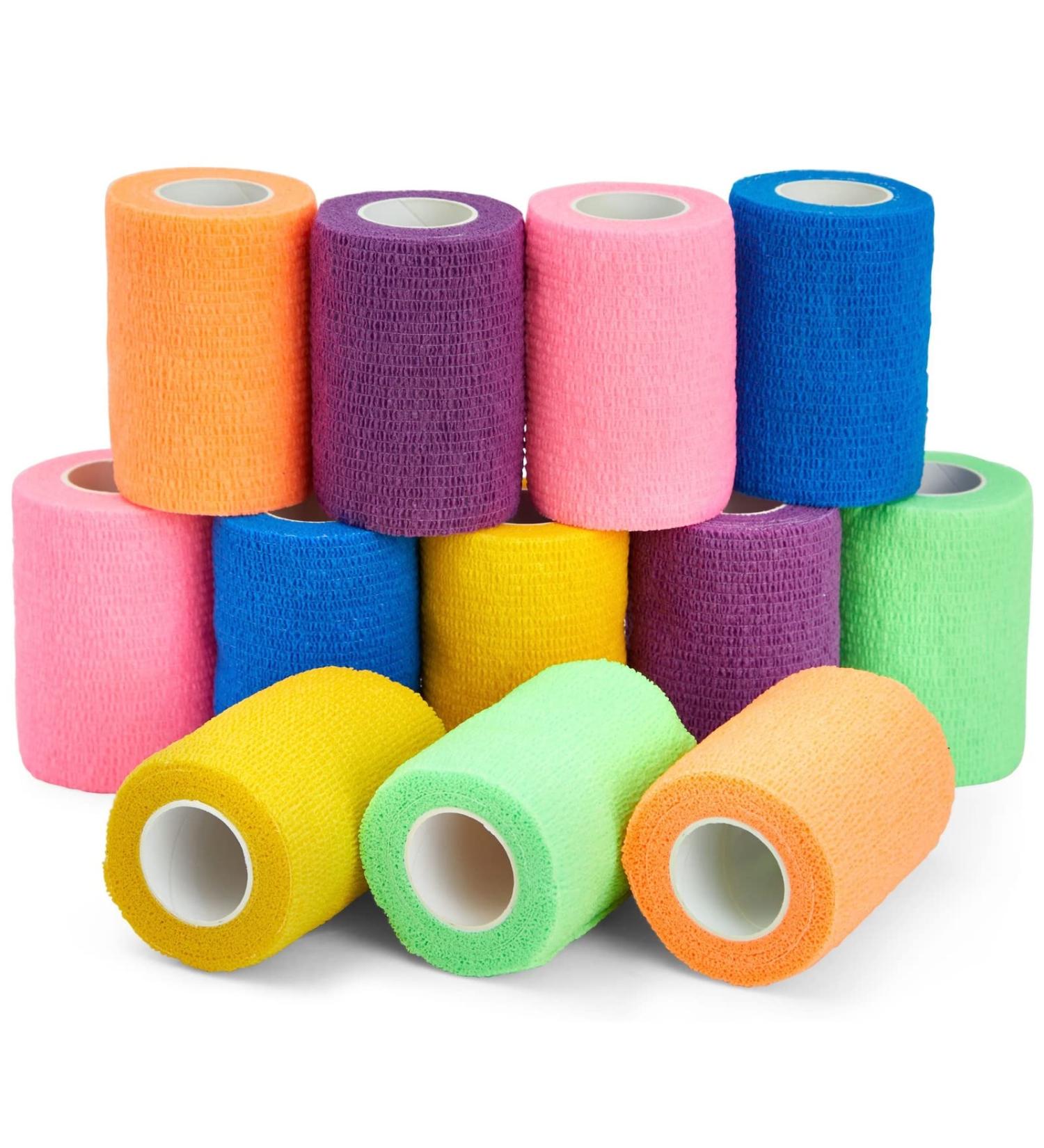Pack of 12 Vet Wraps - Gauze Rolls - Cohesive Bandage - Bandage Wrap for Animals Assorted Colours 3 inches x 66.9 inches - Buy Online on GoSupps.com