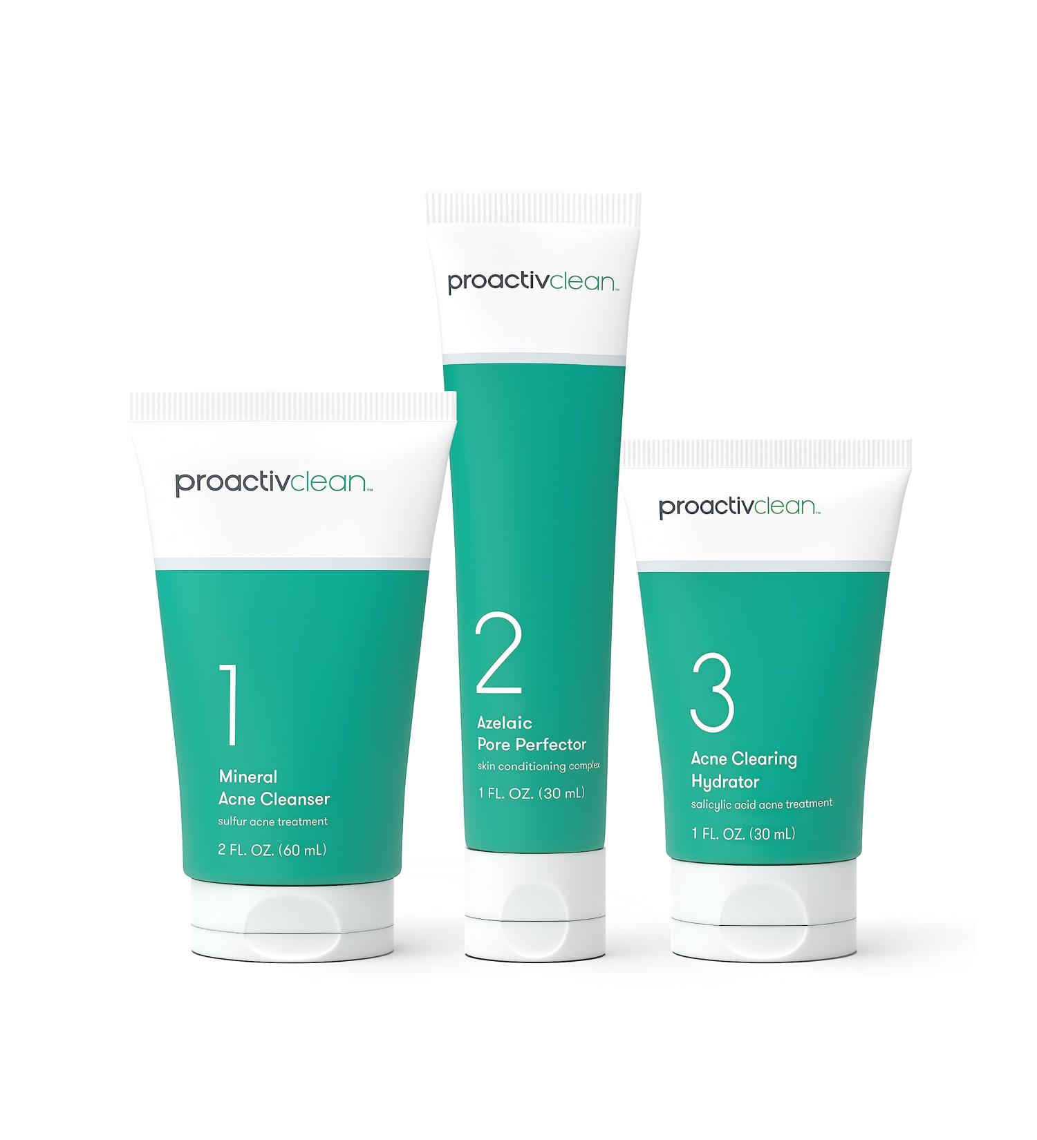 Proactiv Clean 3 Step Acne Treatment Kit - Sulfur Cleanser Azelaic Acid Serum & Moisturizer for Acne Prone Skin - 30 Day Supply + Zits Happen Pimple Patches - Buy Online on GoSupps.com
