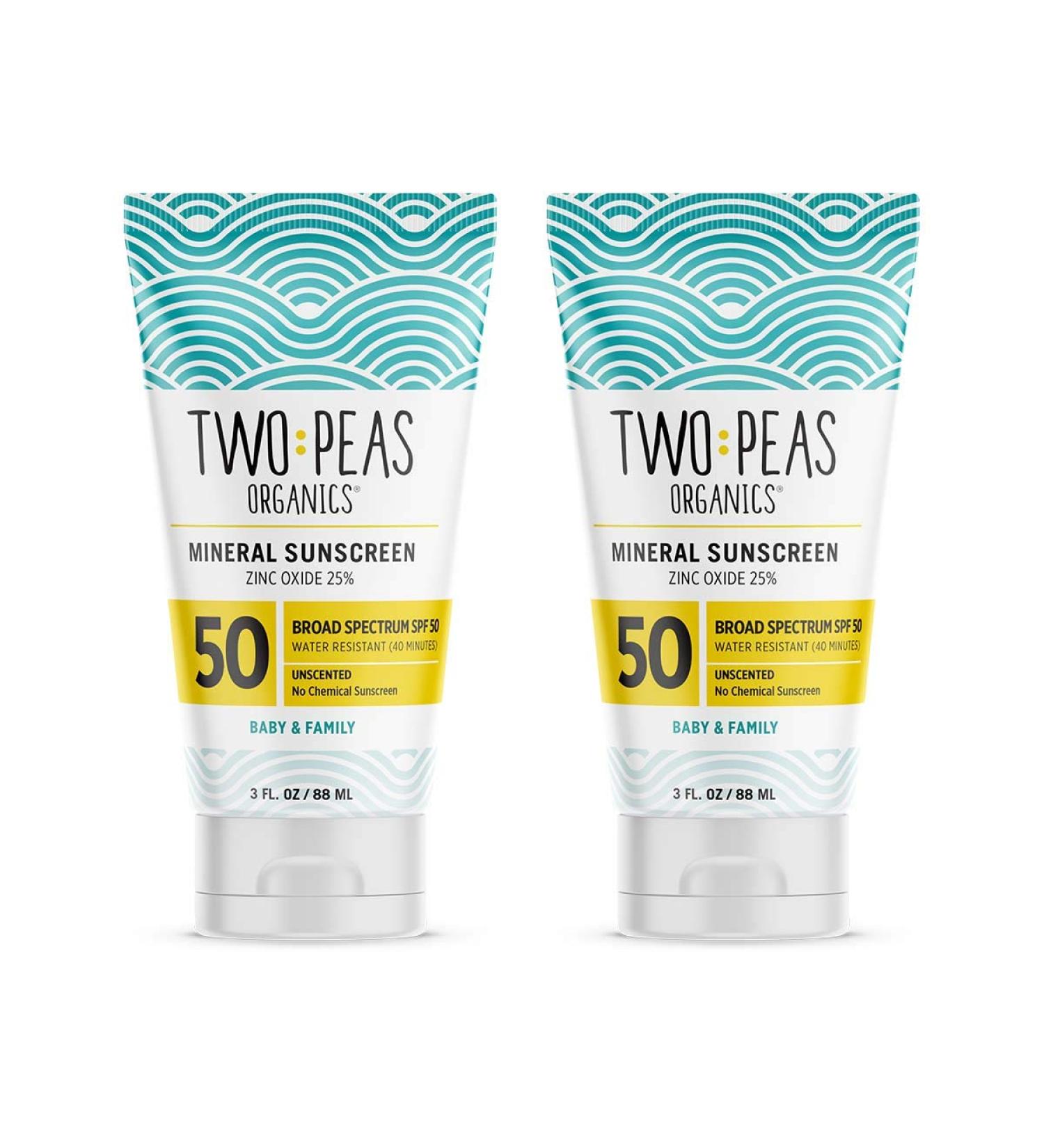 Two Peas Organics All Natural Organic SPF 50 Sunscreen Lotion - Family Friendly - Chemical Free - Waterproof - Unscented - 3oz (Pack of 2) - Buy Online on GoSupps.com