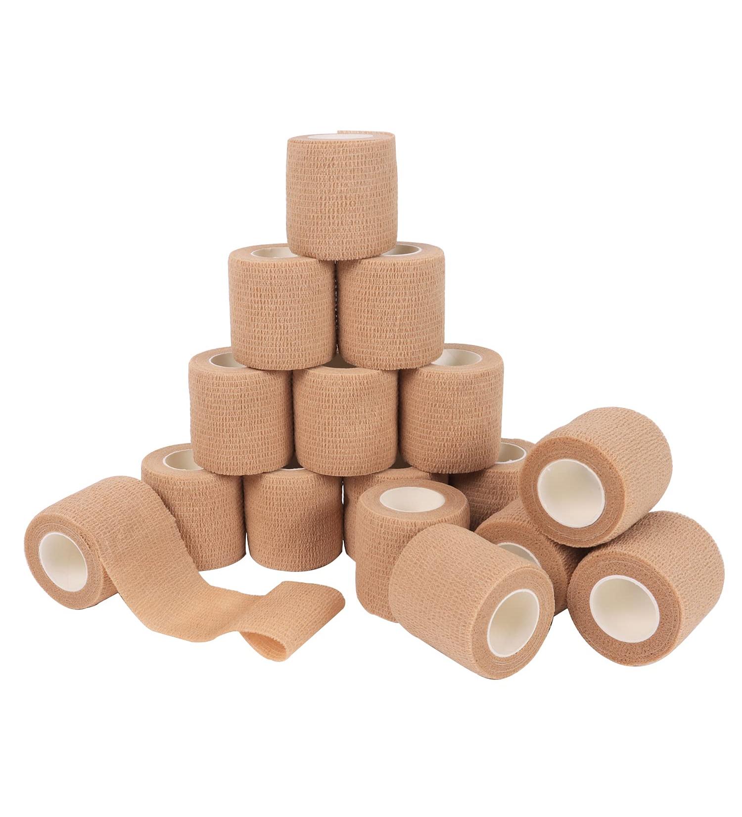 16-Pack 2 x 5 Yards Self Adhesive Vet Wrap | Breathable Cohesive Bandage for Pets | Flesh-Colored Athletic Elastic Wrap | Ideal for Sports Injuries (Beige) - Buy Online on GoSupps.com