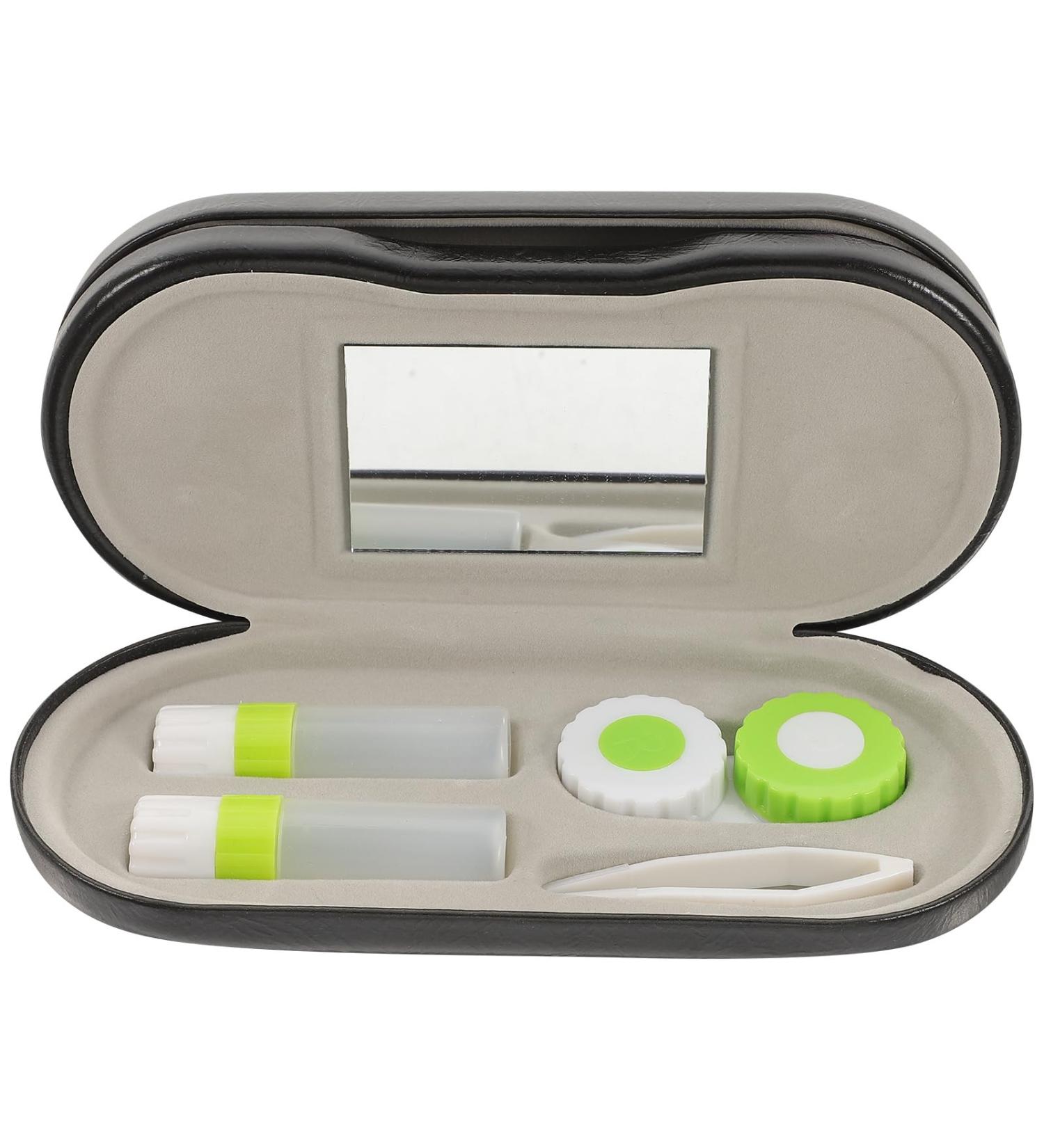 Lens Case and Glasses Case with Built-in Mirror Tweezer and Solution Bottle - 2-in-1 Eyeglass and Lens Case Double Layer Portable Lens Box for Home Travel - Buy Online on GoSupps.com