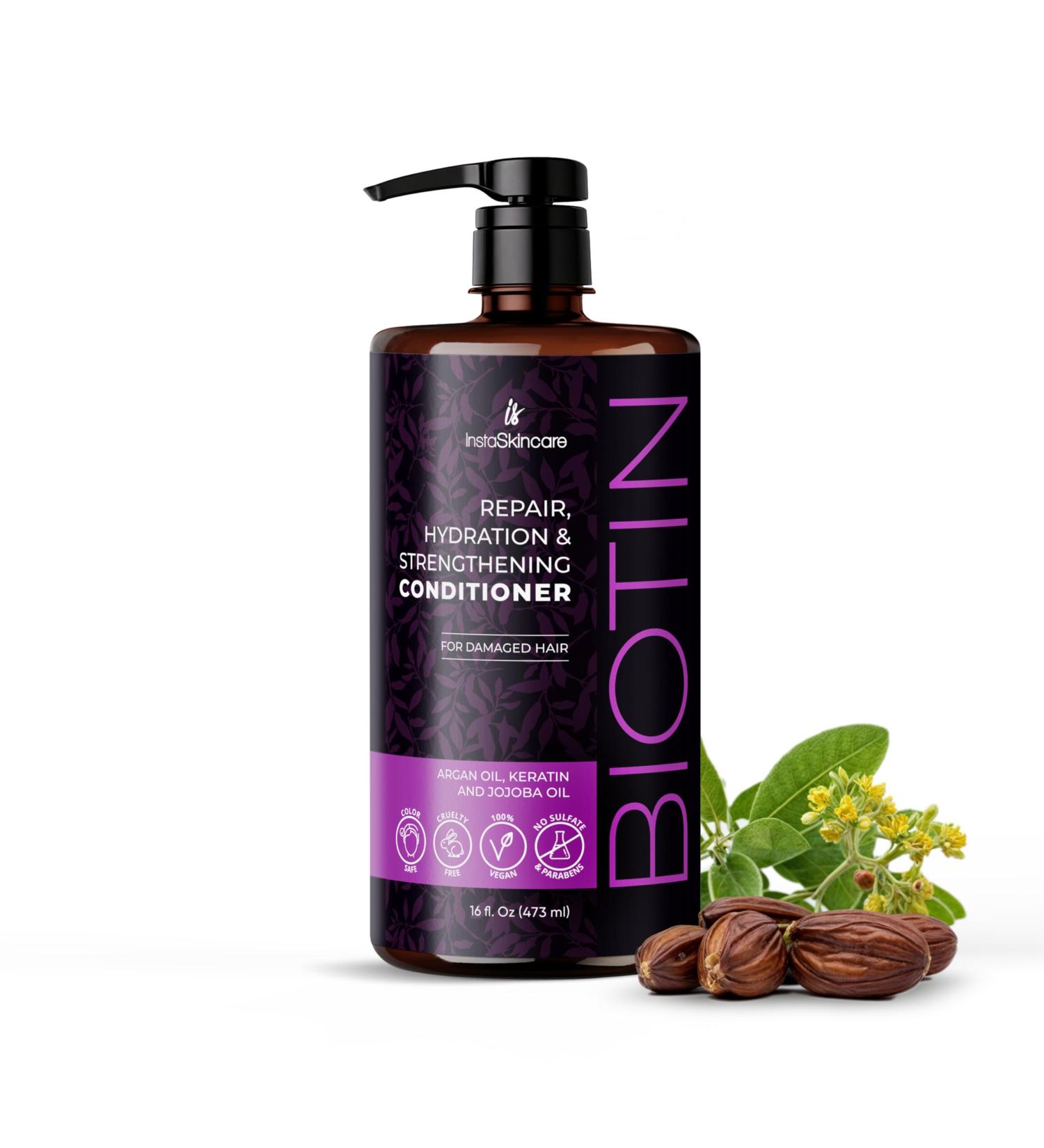 InstaSkincare Biotin Conditioner for Hair Growth & Thinning Hair - Sulfate & Paraben Free Deep Treatment with Keratin - 16oz Made in USA - Ideal for Men & Women - Buy Online on GoSupps.com