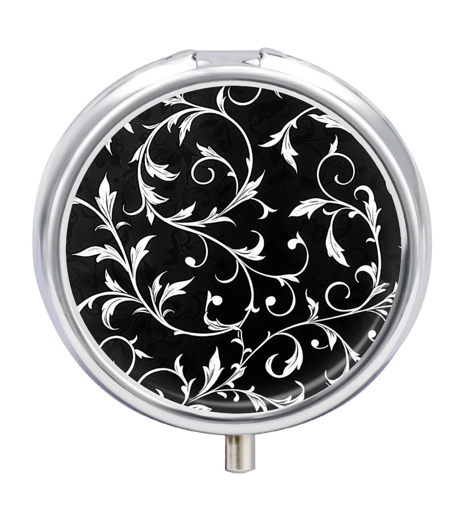 Portable 3-Compartment Pill Box - Travel-Friendly White Leaf Swirl Pill Organizer for Purse & Pocket - Buy Online on GoSupps.com