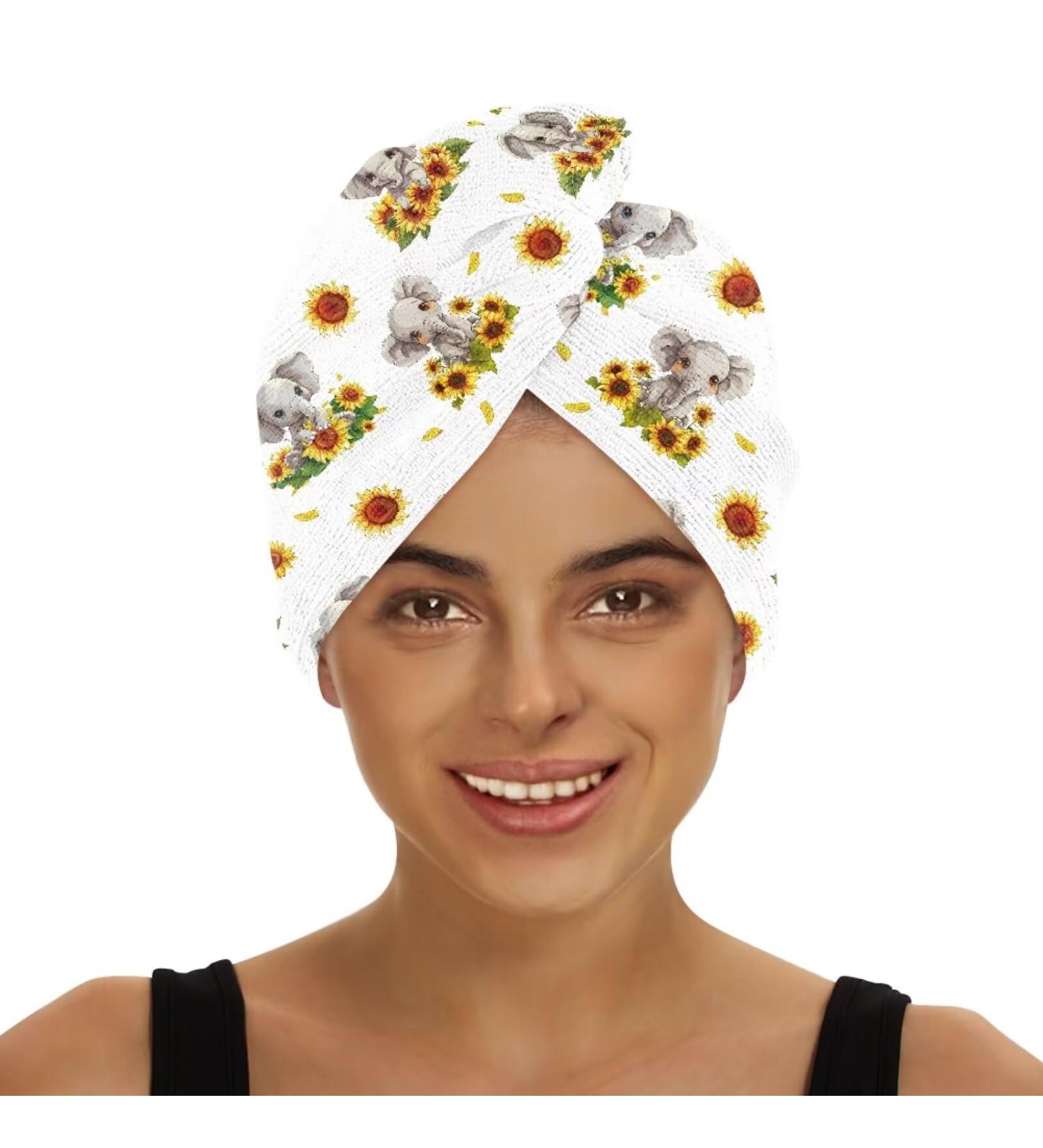 Sunflower Elephant Anti-Frizz Hair Drying Towel - Ultra Soft & Absorbent for Women - Perfect for All Hair Styles - Fast Drying Turbans & Shower Caps - Buy Online on GoSupps.com