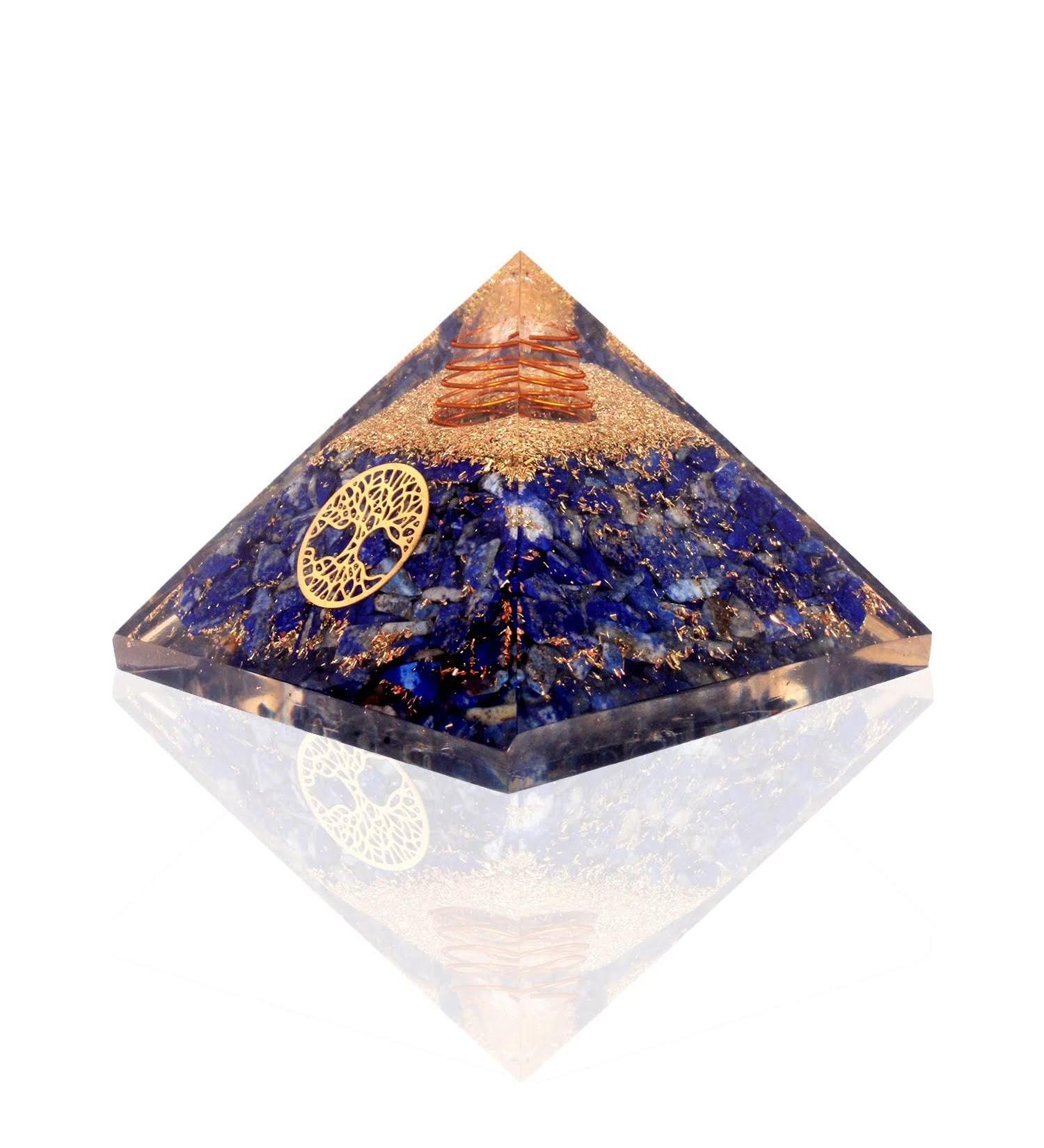 Tree of Life Lapis Lazuli Orgonite Pyramid - Handmade Crystal for Positive Energy and Balance in Home or Office Decor - Buy Online on GoSupps.com