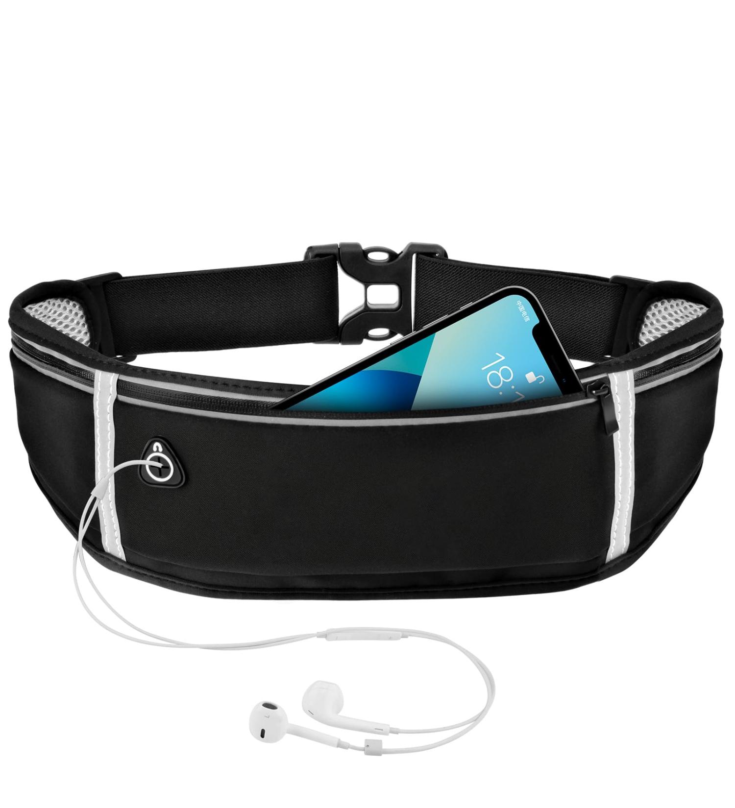 WuGU Waterproof Running Belt with 3 Pockets | Adjustable Jogging Bag & Bum Bag with Reflective Tape & Headphone Jack - Buy Online on GoSupps.com