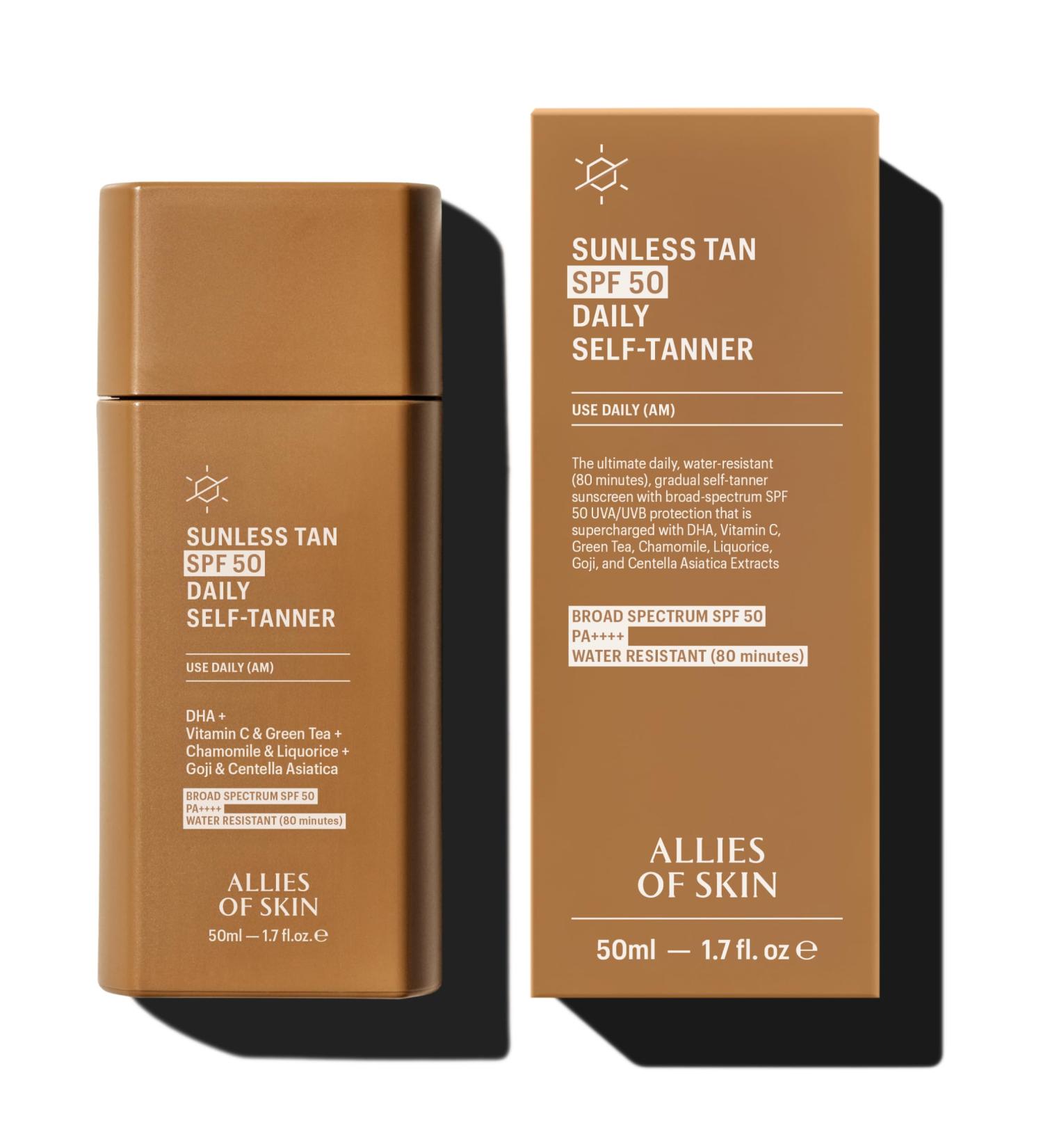 Allies of Skin Daily SPF 50 Daily Self Tanner for Face | Buildable Natural Tan with Sunscreen and Vitamin C | Lightweight Gel Formula for Streak-Free Finish and Glow (1.7 Fl oz) - Buy Online on GoSupps.com