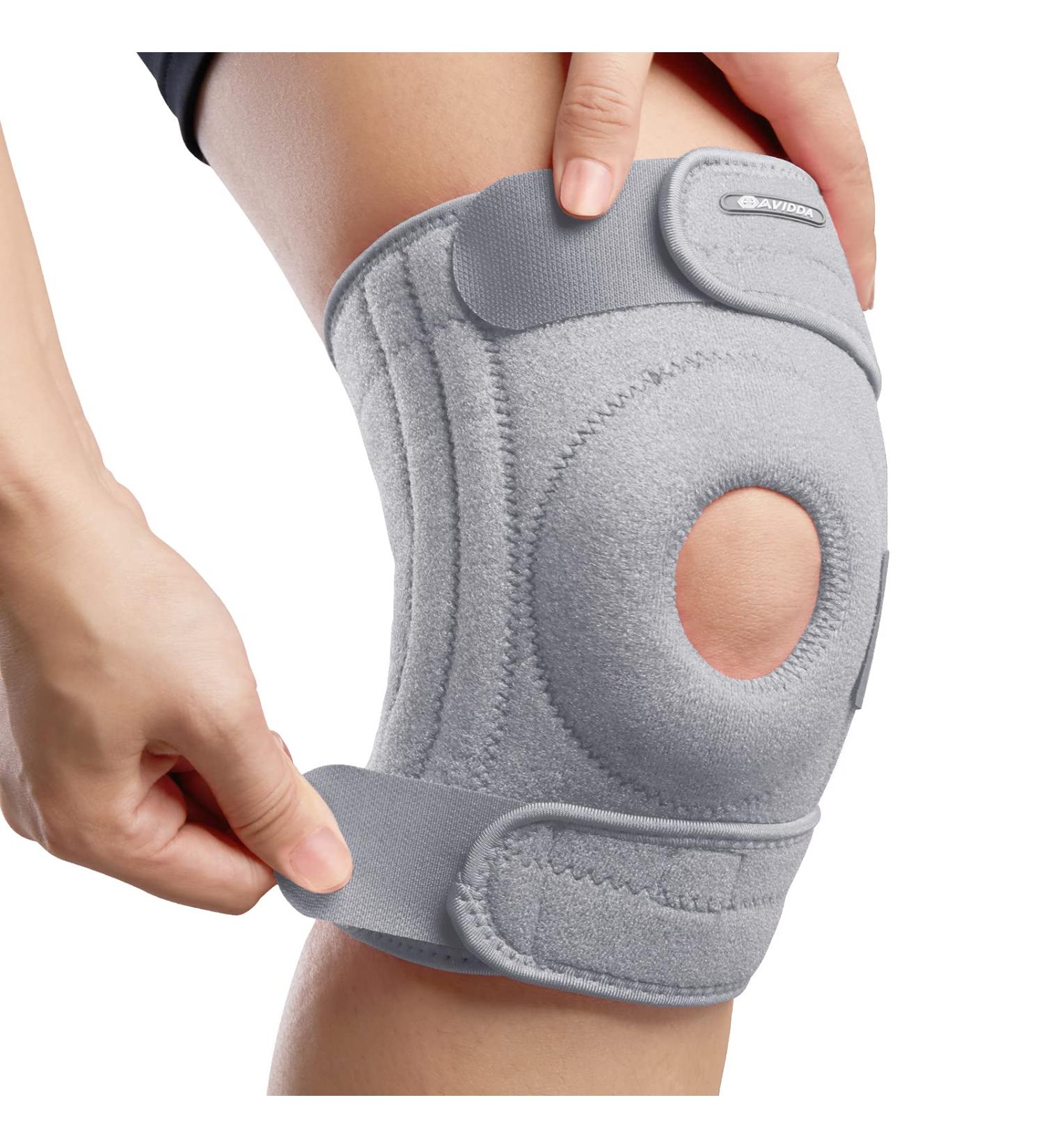AVIDDA Knee Support Brace for Running & Sports | Adjustable Patella Tendon Knee Brace for Joint Pain & Arthritis | Side Stabilizers, Men Women, Grey, Size M-XL - Buy Online on GoSupps.com