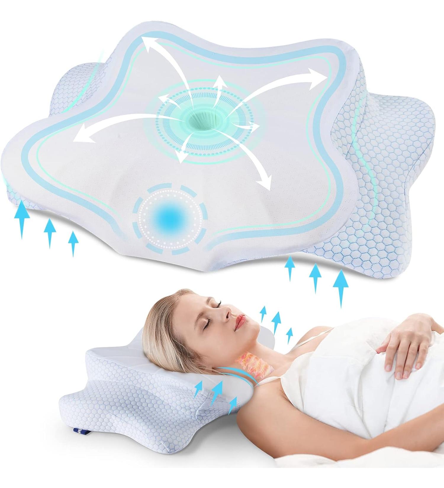 DONAMA Cervical Pillow for Neck and Shoulder,Contour Memory Foam Pillow,Ergonomic Neck Support Pillow for Side Back Stomach Sleepers with Pillowcase Queen Size  - Honeycomb Blue - Buy Online on GoSupps.com