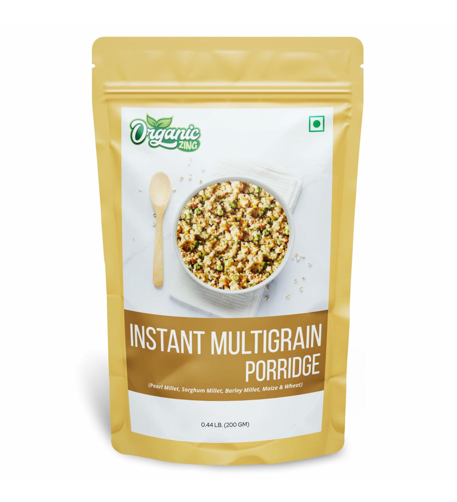 Organic Zing Wholesome and Quick: Instant Multigrain Porridge | Made with Pearl MIllet Sorghum Barley Millet Maize & Wheat | 200g - Buy Online on GoSupps.com