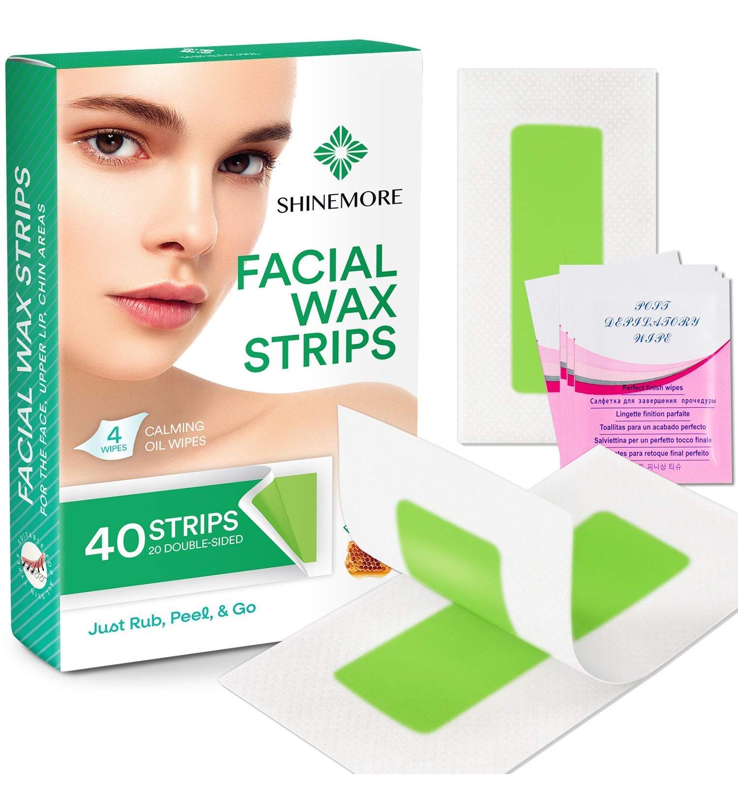 Facial Wax Strips for Women - Hypoallergenic Hair Removal for All Skin Types - Gentle and Fast-Working on Face, Eyebrow, Upper Lip, Chin - 40 Wax Strips + 4 Calming Oil Wipes - Buy Online on GoSupps.com
