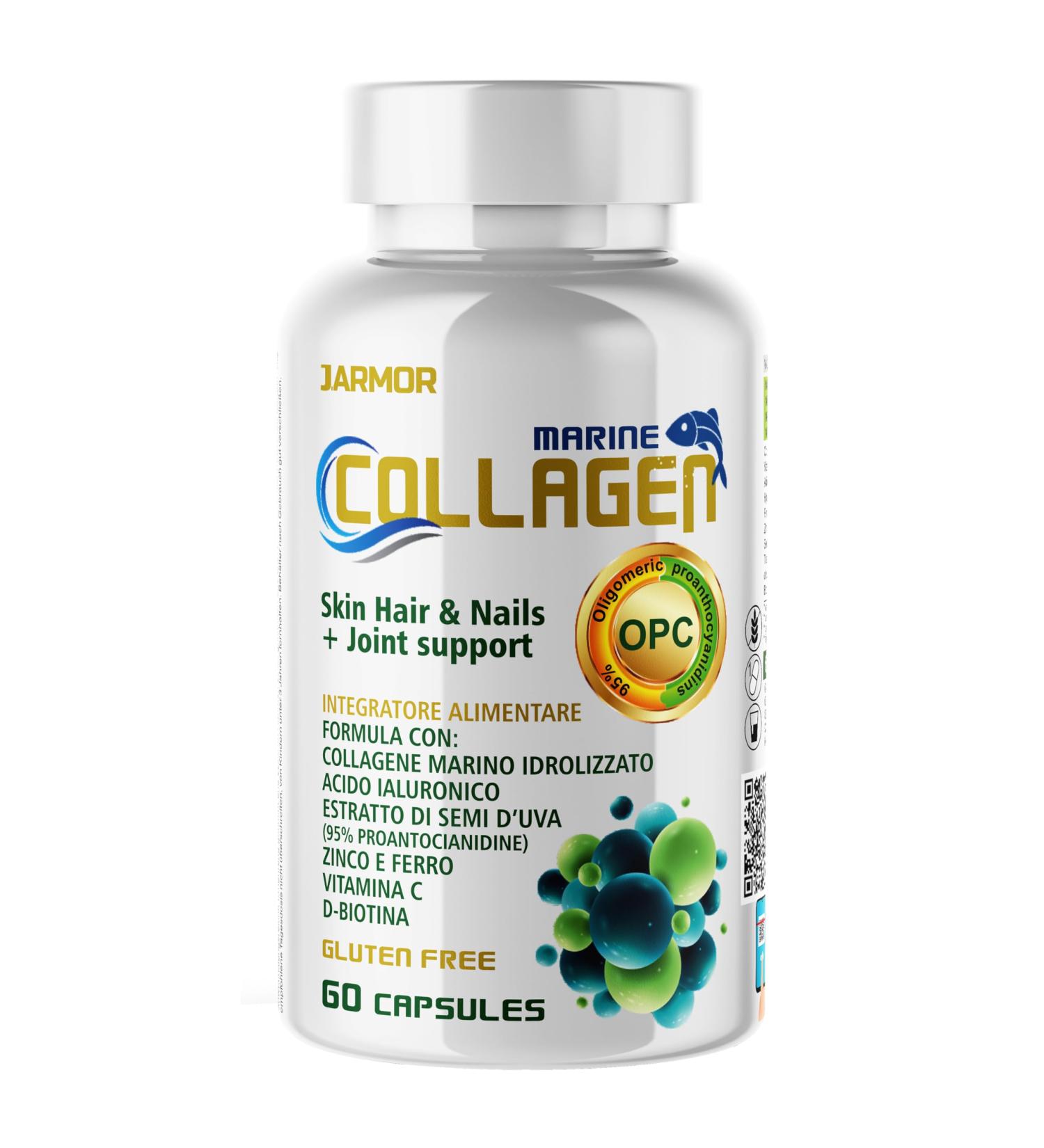 Collagen and Hyaluronic Acid + Vitamin C Biotin Zinc and Iron | Colageno Concentrated Formula With Marine Collagen for Men and Women | Hair Food Supplement 60 Capsules - Buy Online on GoSupps.com