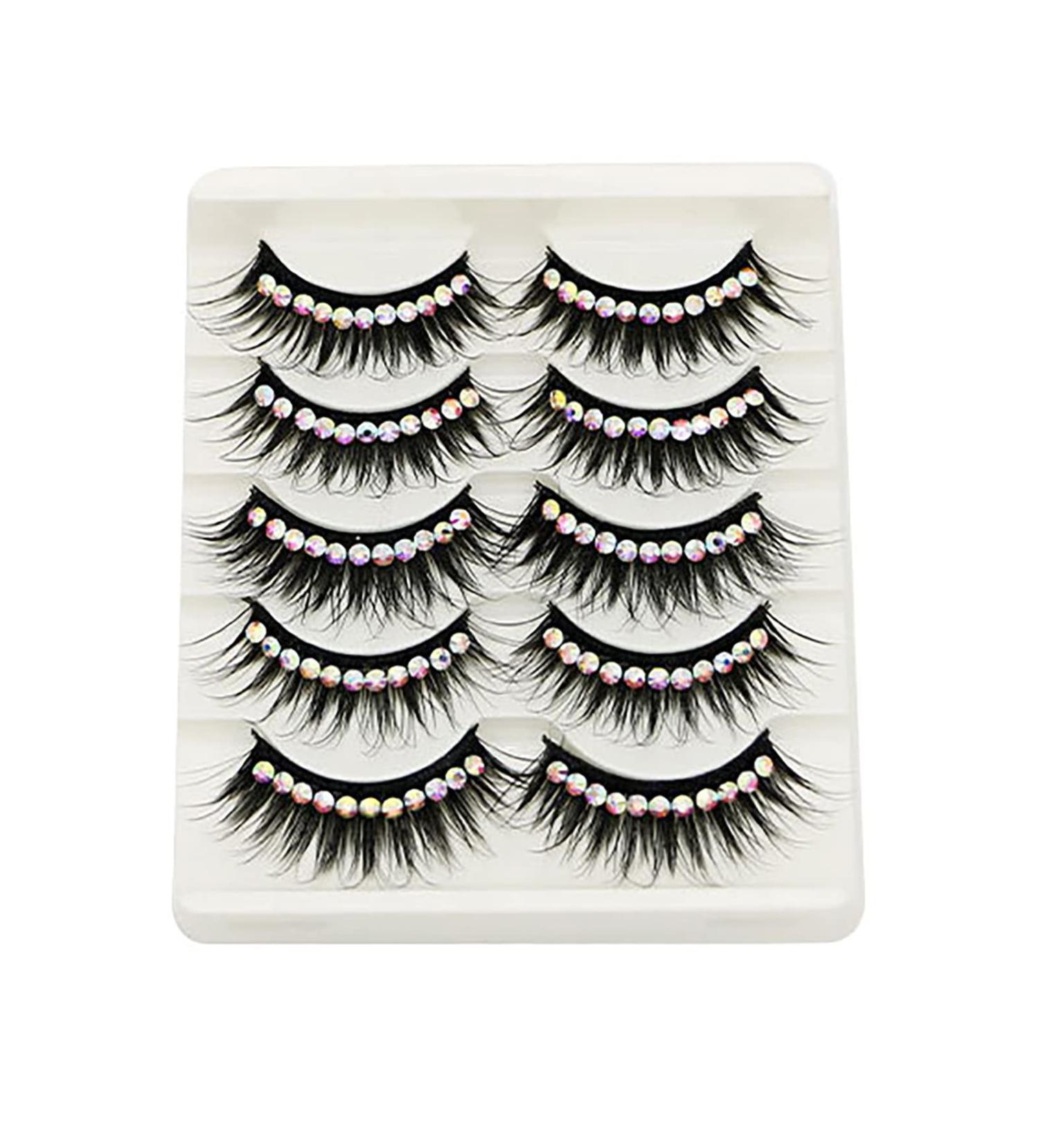 Romoty Self-adhesive Rhinestone False Eyelashes - Long, Thick, Curly 3D Multi-color Fake Eyelashes - 5 Pairs - Buy Online on GoSupps.com
