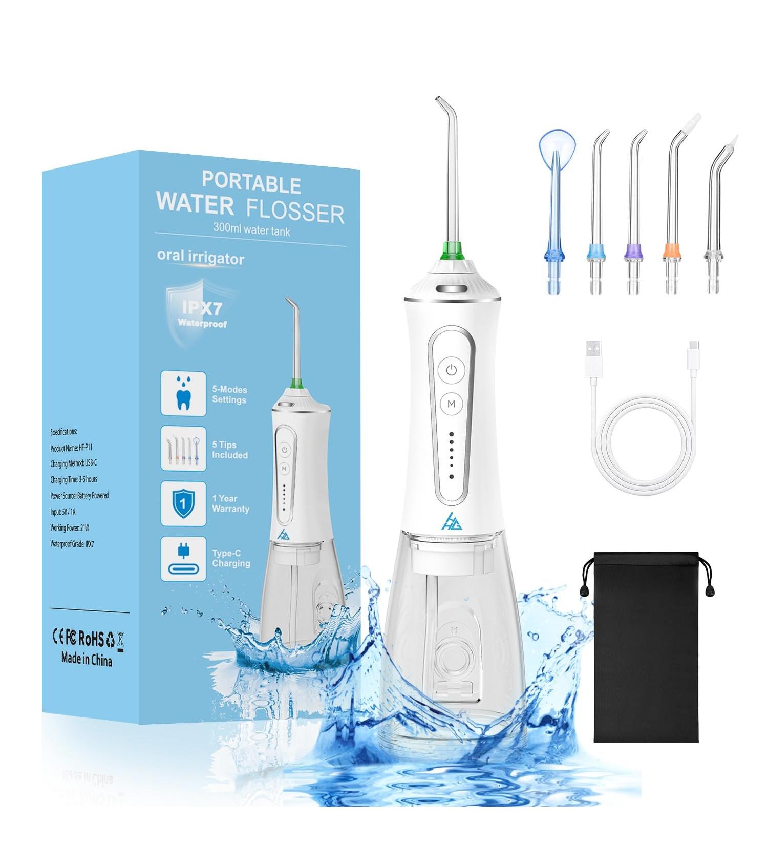 Portable Dental Flosser - 5 Modes Cordless & Rechargeable 300ml Water Tank FDA Approved - Perfect for Travel - Buy Online on GoSupps.com