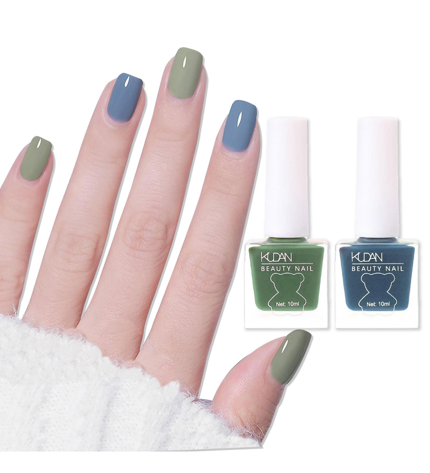TBeautfave Blue & Green Nail Varnish Nail Polish Quick Dry Long Lasting Nail Polish Nail Polishes Breathable Nail Polish No Need Cure Nail Polish Nail Varnish at Home Manicure Blue Gray + Mustard Green - Buy Online on GoSupps.com