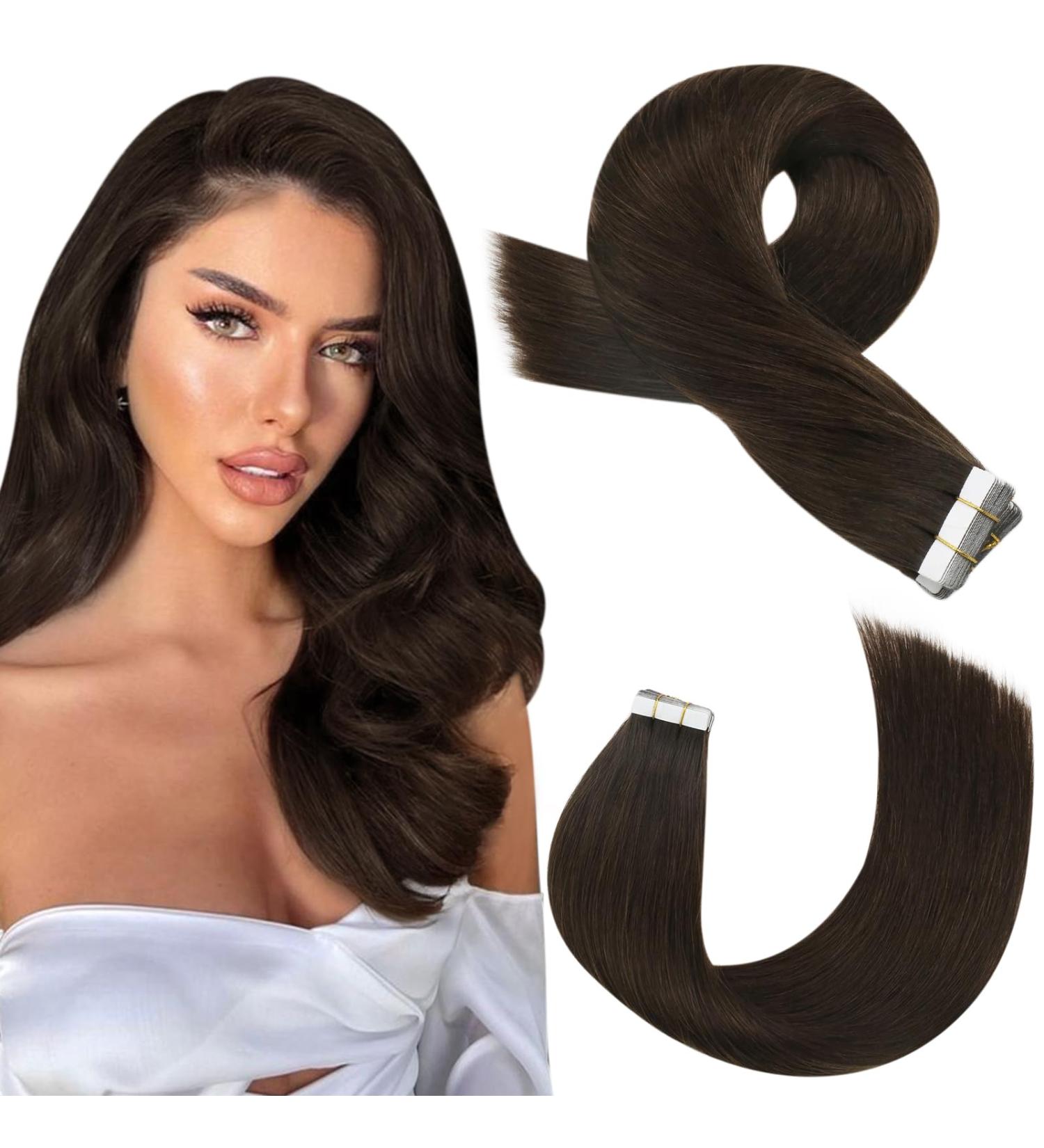 Moresoo Invisible Tape Extensions - Real Hair 60cm | Dark Brown #4 Tape In Hair Extensions - 20 Pieces/50g Remy Real Hair - Buy Online on GoSupps.com
