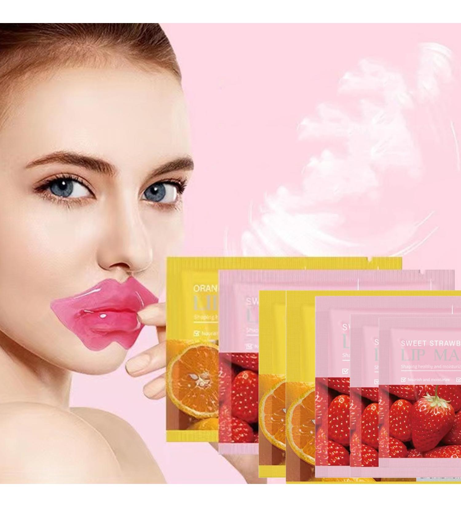 10 pieces of collagen crystal lip mask can nourish moisturize protect lips resist aging exfoliate and prevent chapped skin (strawberry and orange flavor) red - Buy Online on GoSupps.com