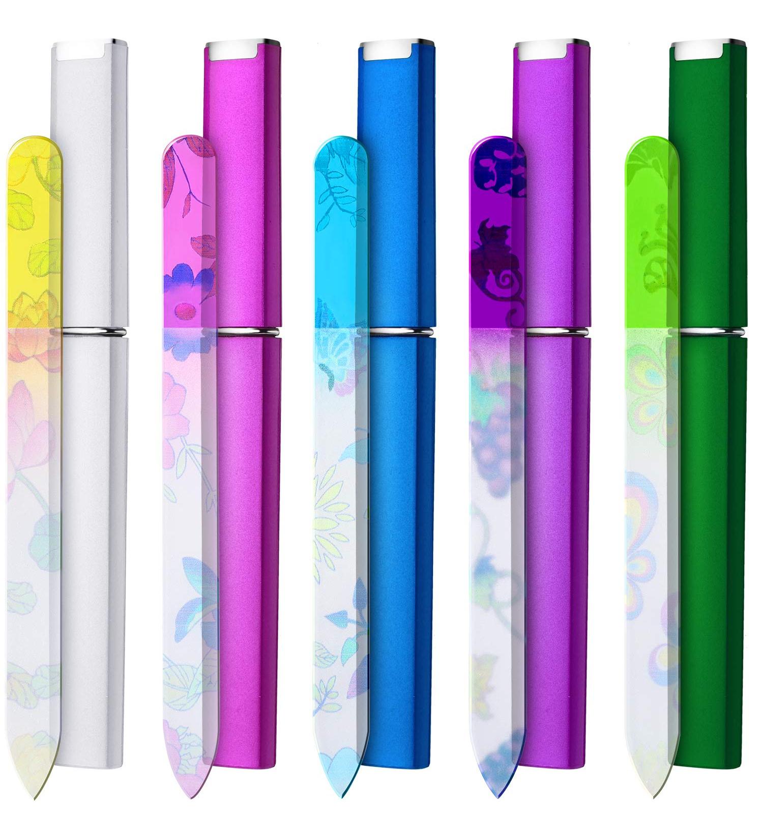 5-Piece Colorful Printed Glass Nail File Buffers with Cases - Double Sided Manicure Tools for Women & Men - Buy Online on GoSupps.com